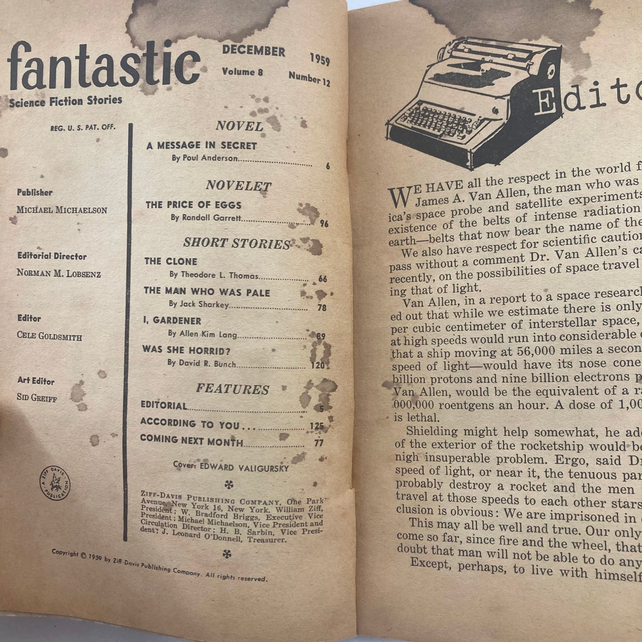 Fantastic Science Fiction Stories December 1959 A Message in Secret No Label