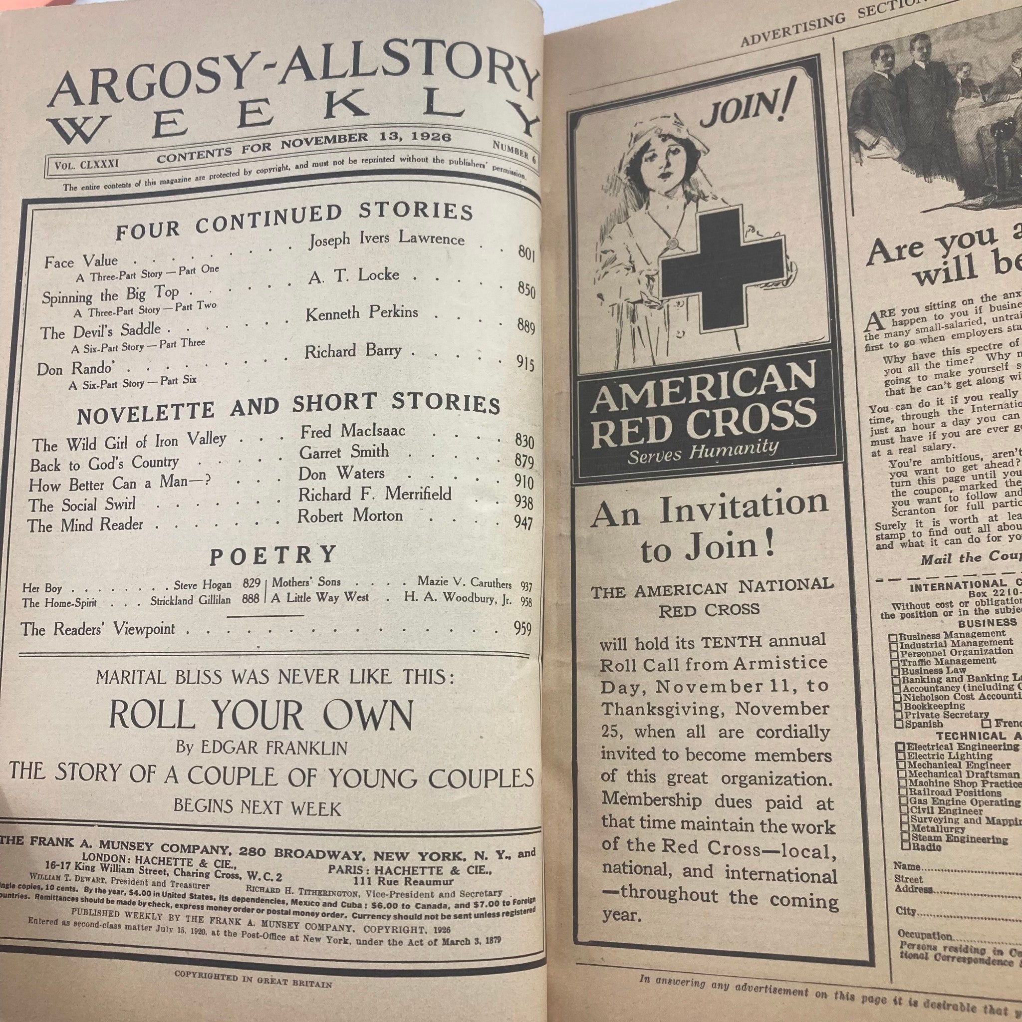 VTG Argosy Magazine November 13 1926 Spinning the Big Top No Label