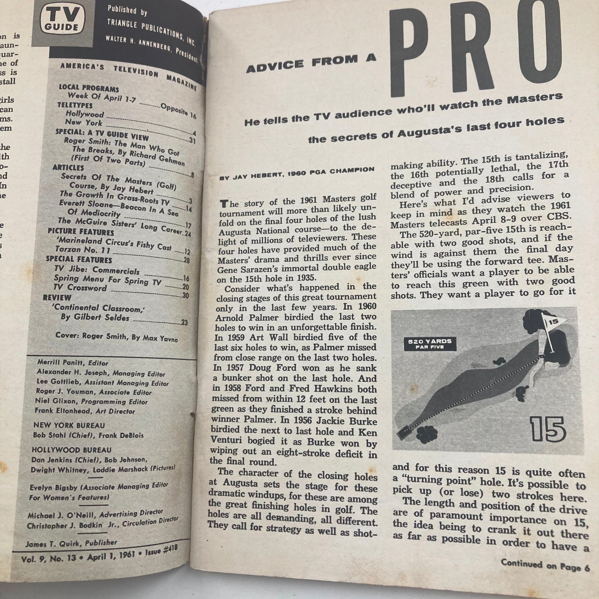 TV Guide Magazine April 1 1961 #418 Roger Smith Georgia Ed.