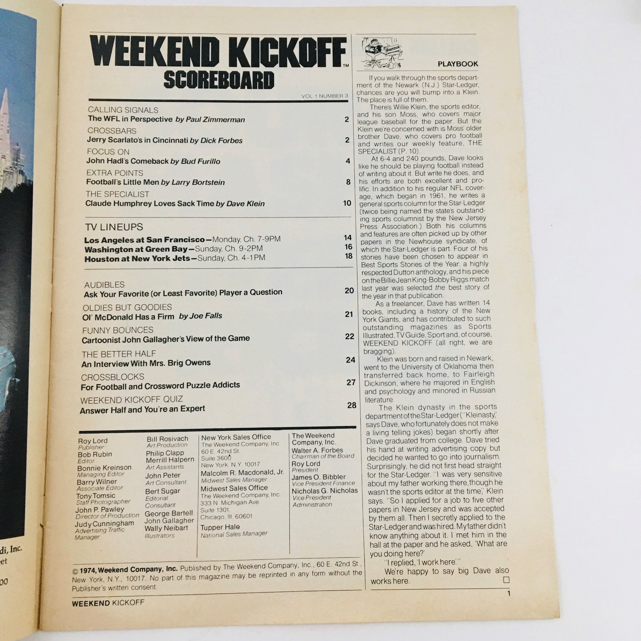 Weekend Kickoff Magazine November 1974 L.A. Rams vs San Francisco 49ers No Label