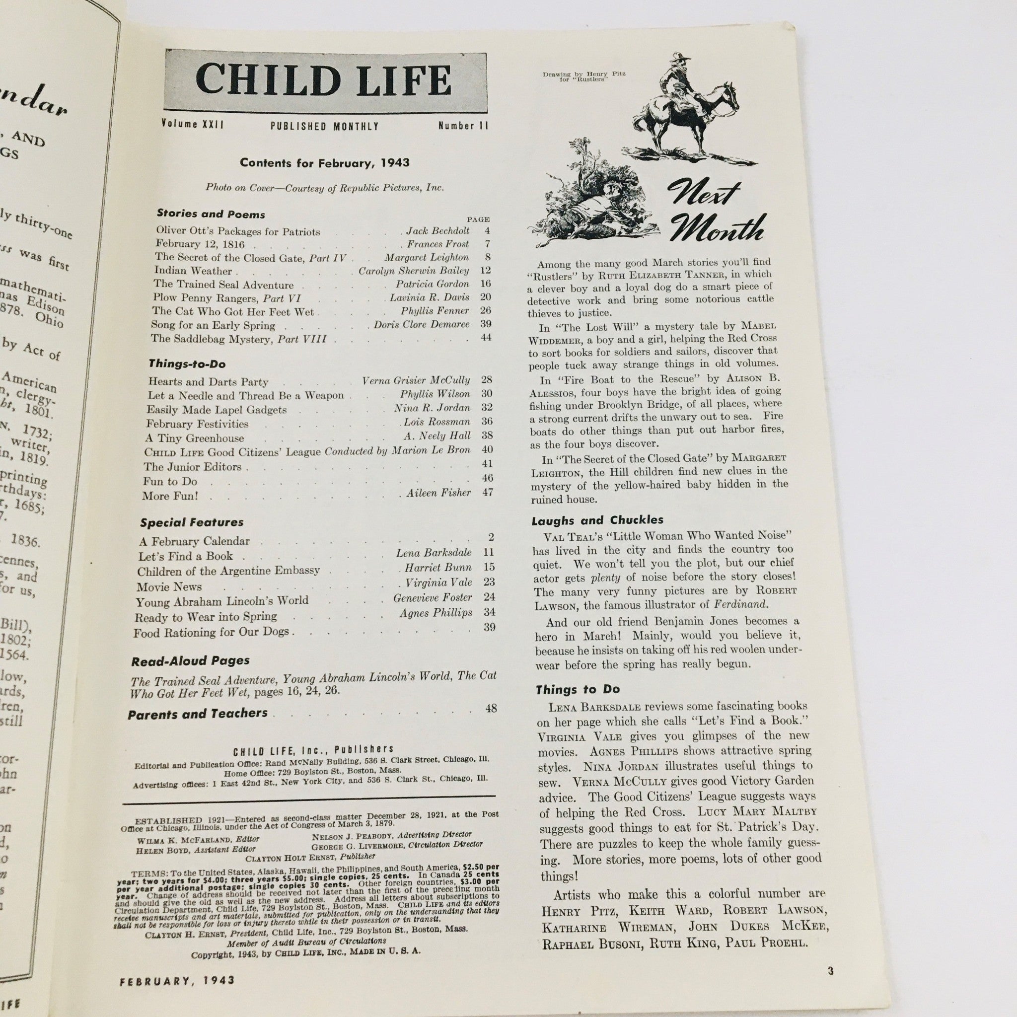 Child Life Magazine February 1943 Oliver Ott's Packages for Patriots No Label