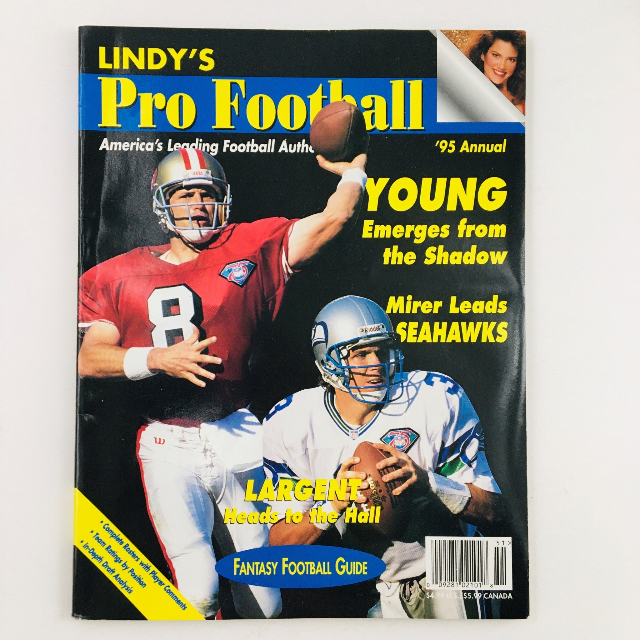 Lindy's Football Annual Magazine 1995 featuring Steve Largent and Rick Mirer on the cover, in good condition and collectible for sports enthusiasts.