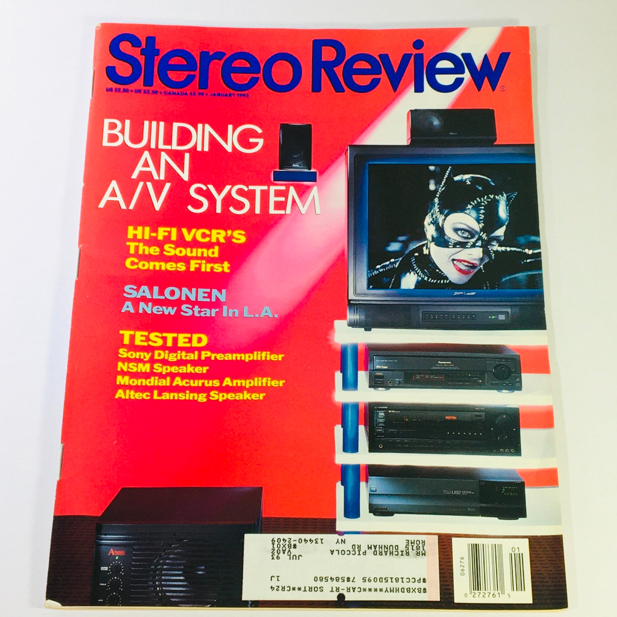 Stereo Review Magazine January 1993 - Hi-Fi VCR & Sony Digital Preamplifier Test