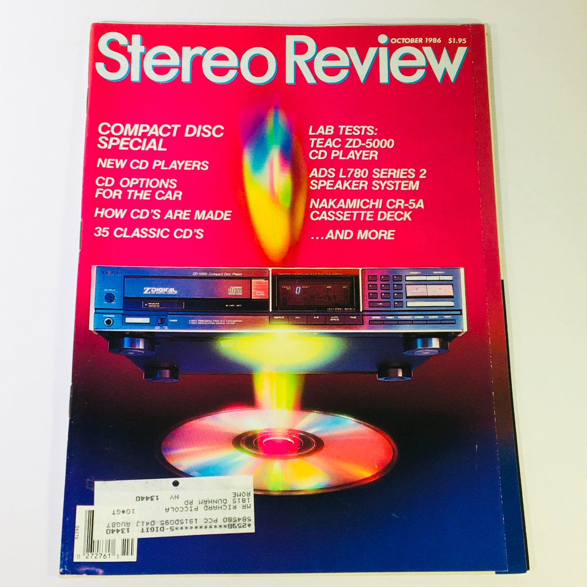 VTG Stereo Review Magazine October 1986 - Teac ZD-5000 CD Player Lab Test