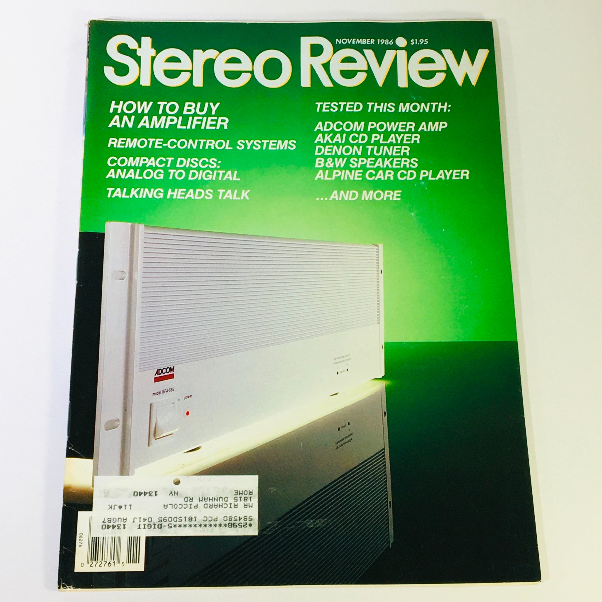 VTG Stereo Review Magazine November 1986 - Adcom Power Amp & Akai CD Player Test