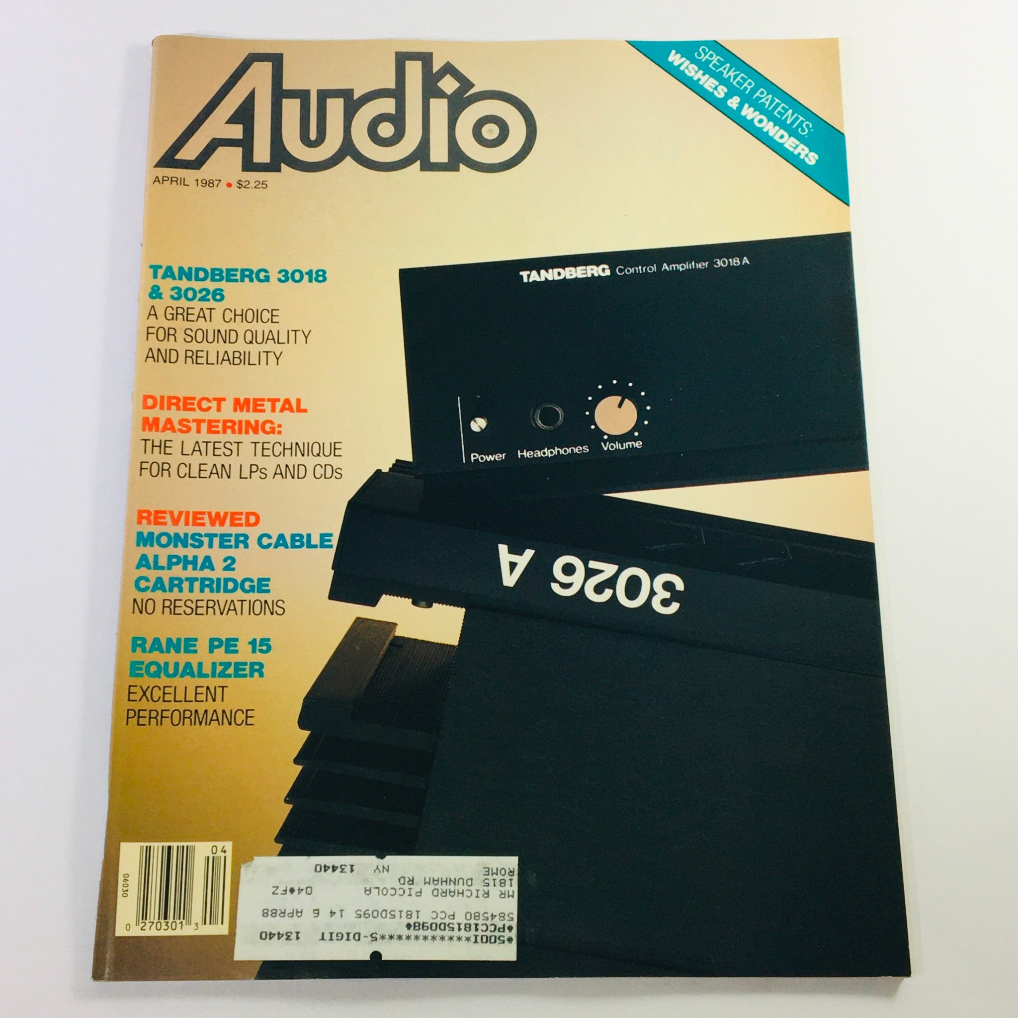 VTG Audio Magazine April 1987 - Tandberg 3018 & 3026 / Rane PE 15 Equalizer