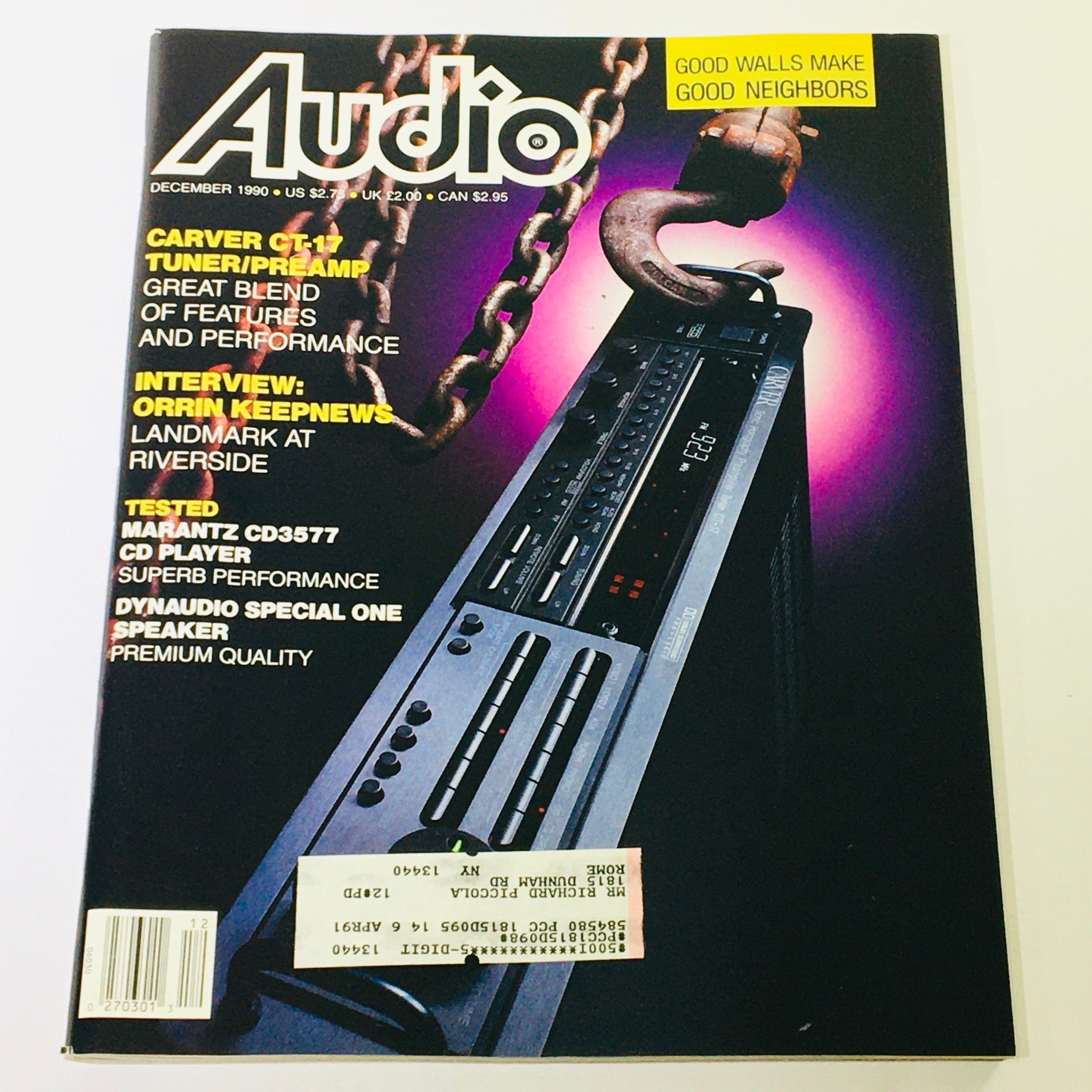 Audio Magazine December 1990 - Carver CT-17 Tuner/Preamp & Marantz CD3577 Player