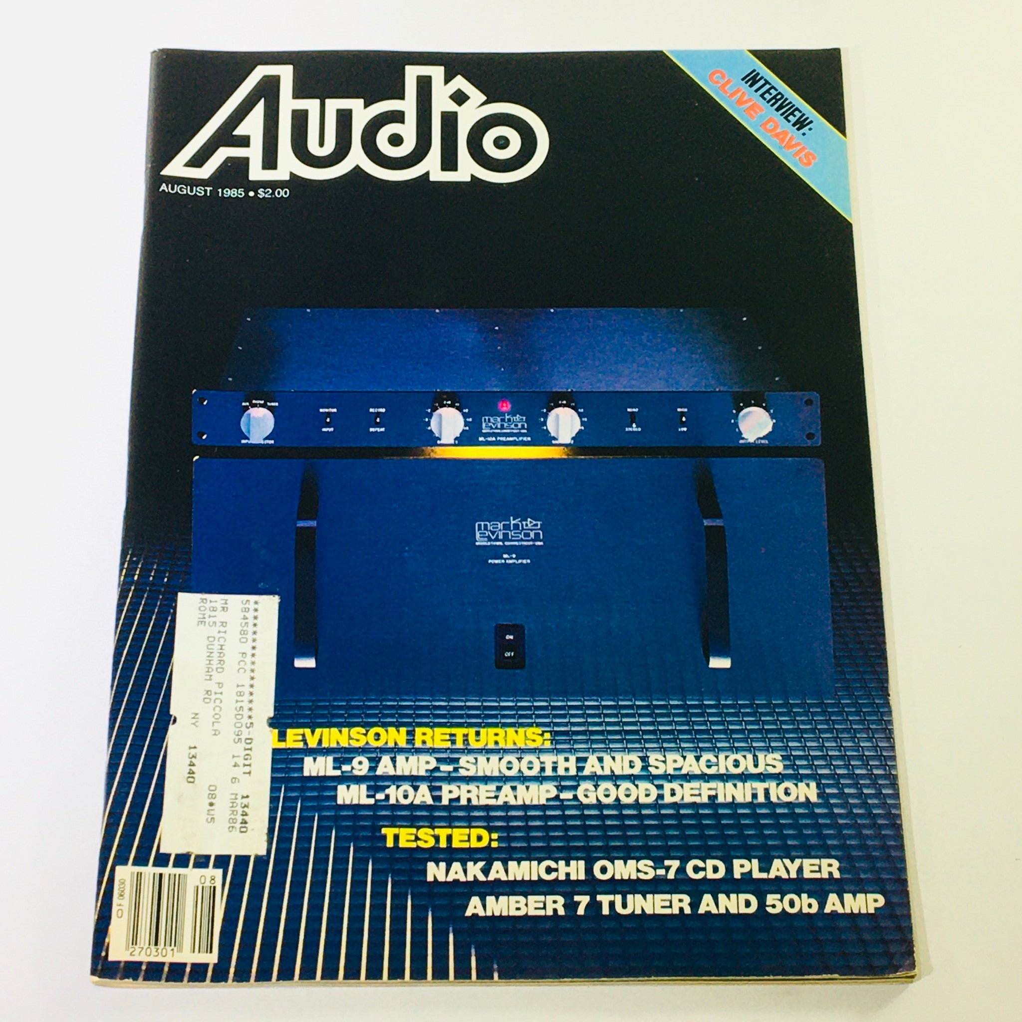 VTG Audio Magazine August 1985 - Levinson Returns with ML-9 Amp & ML-10A Preamp