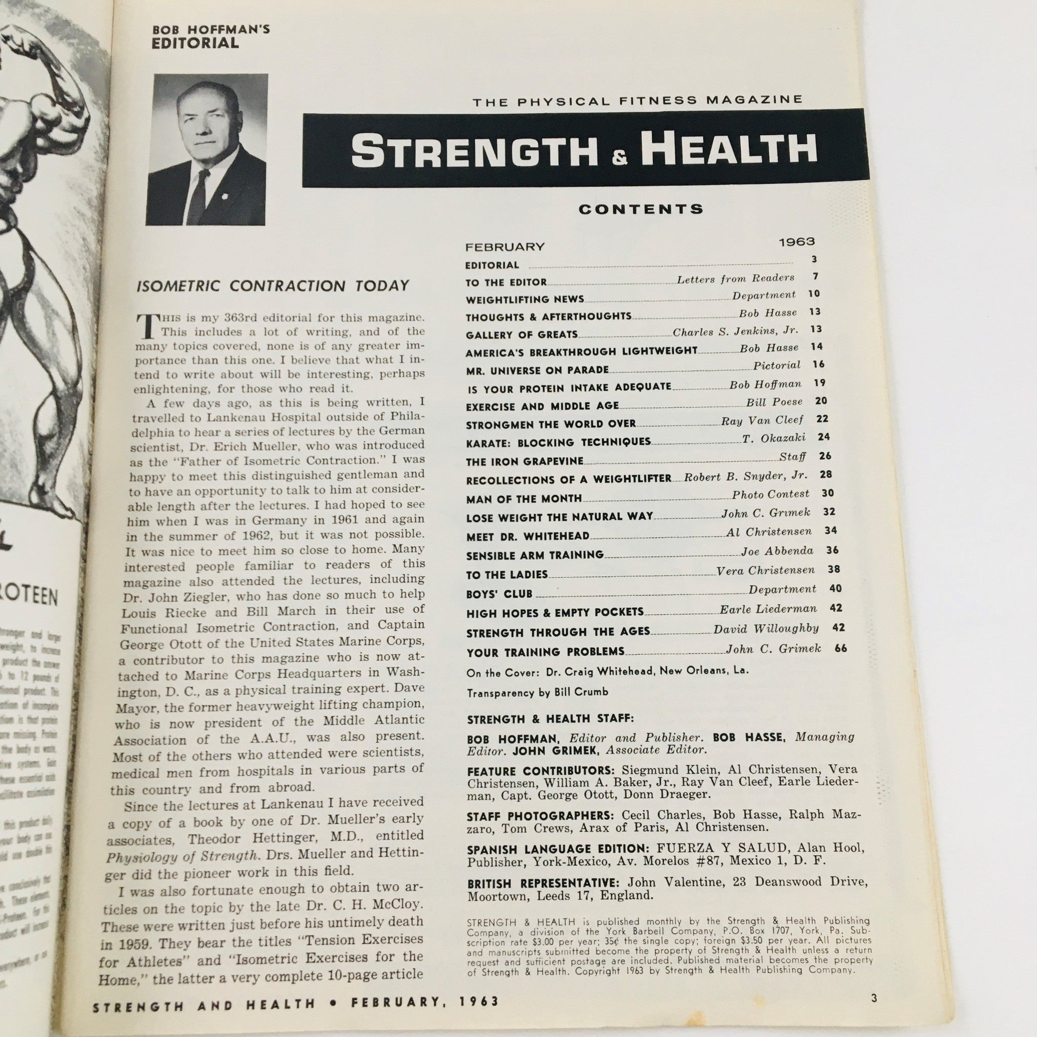 Strength & Health Magazine February 1963 Dr. Craig Whitehad Bodybuilder No Label