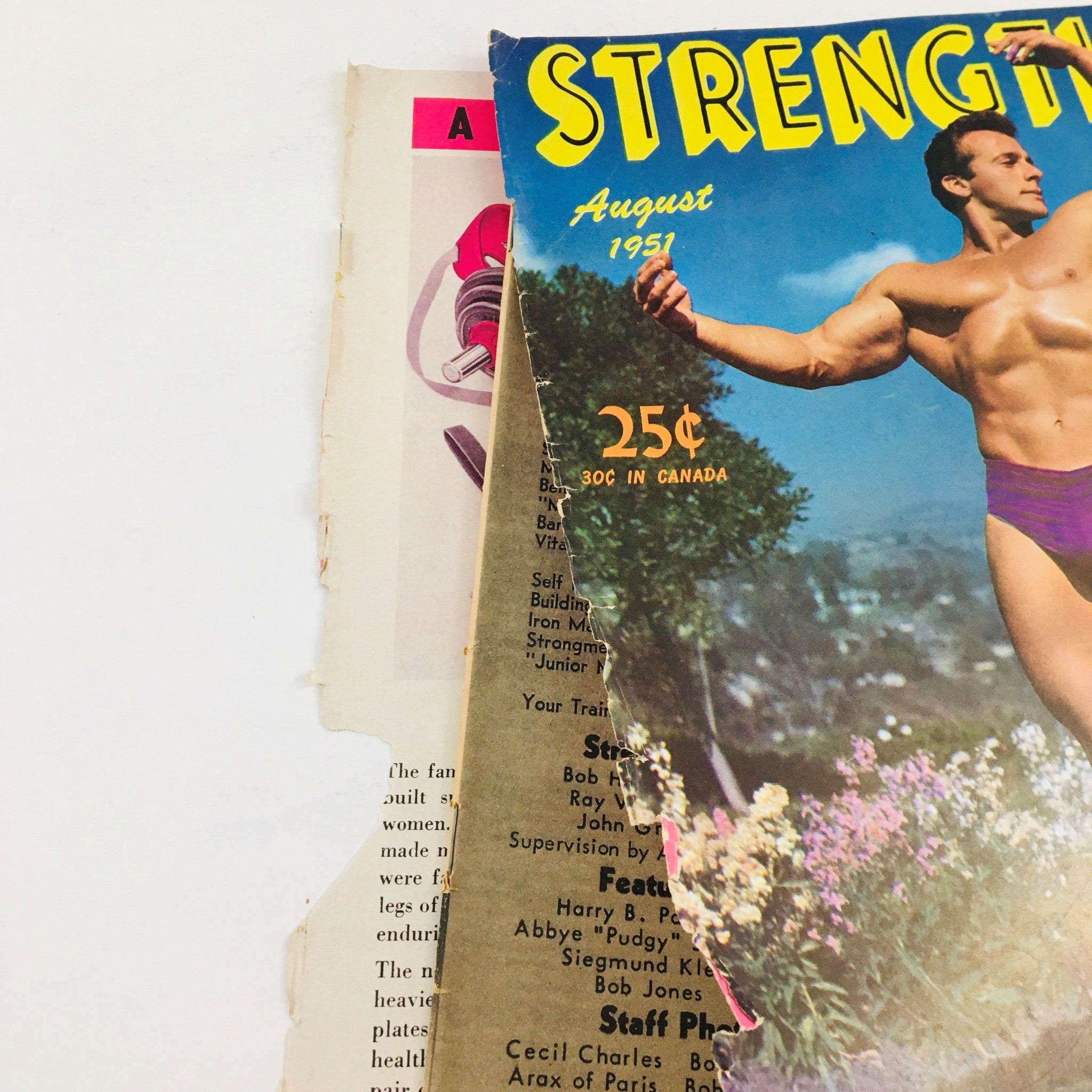 Cover of Strength & Health Magazine August 1951 featuring bodybuilder George Eiferman, showcasing vintage bodybuilding culture and fitness history.