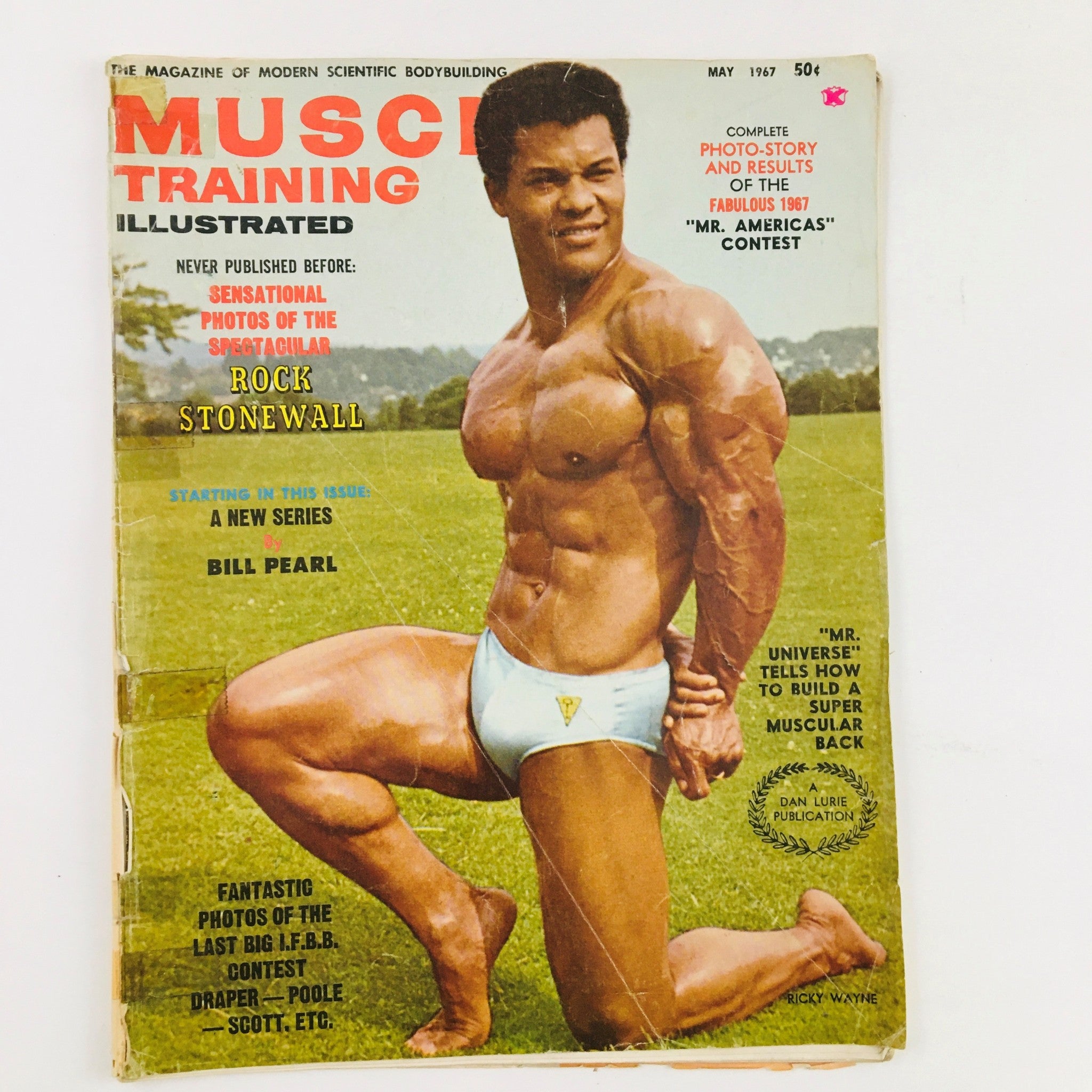 Cover of Muscle Training Illustrated Magazine from May 1967 featuring bodybuilder Ricky Wayne, showcasing iconic fitness themes of the era with vibrant visuals and engaging headlines.