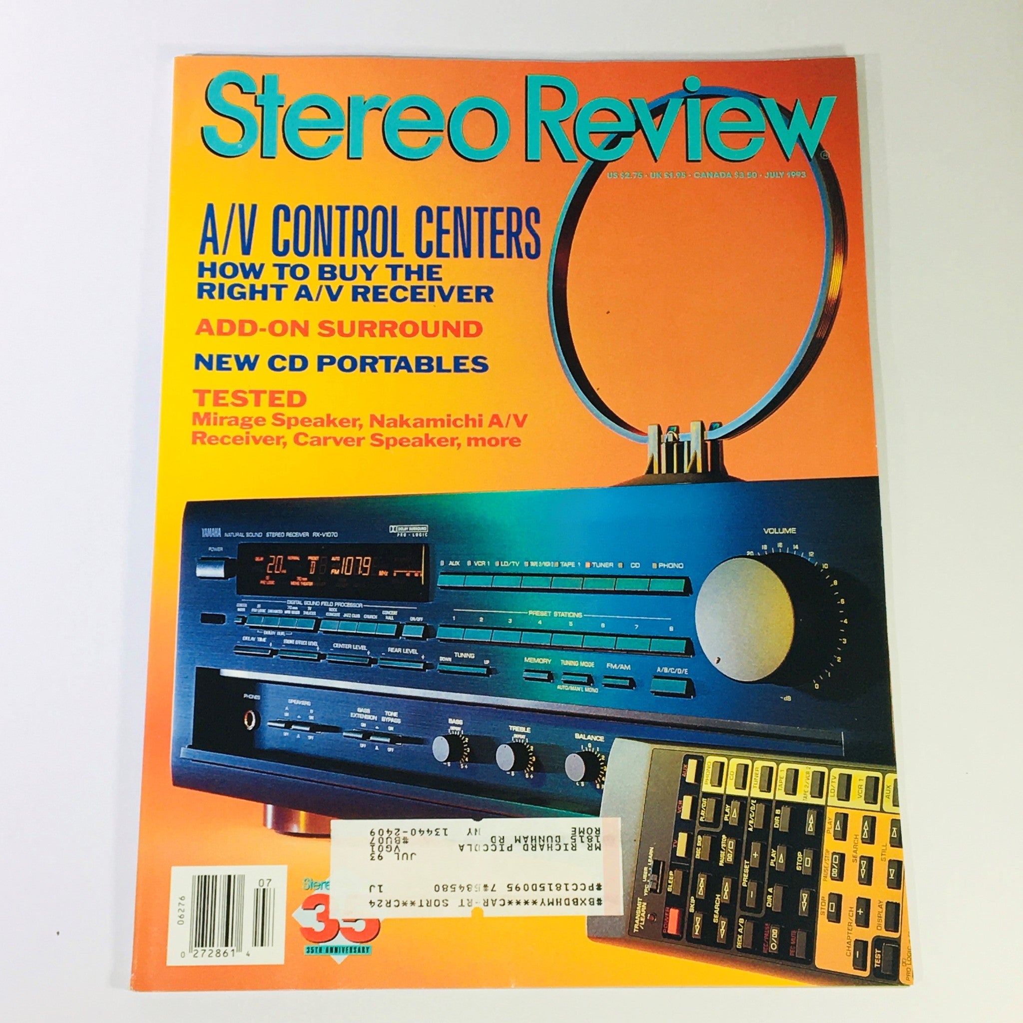 Stereo Review Magazine July 1993 - A/V Control Centers & Mirage Speakers Tested