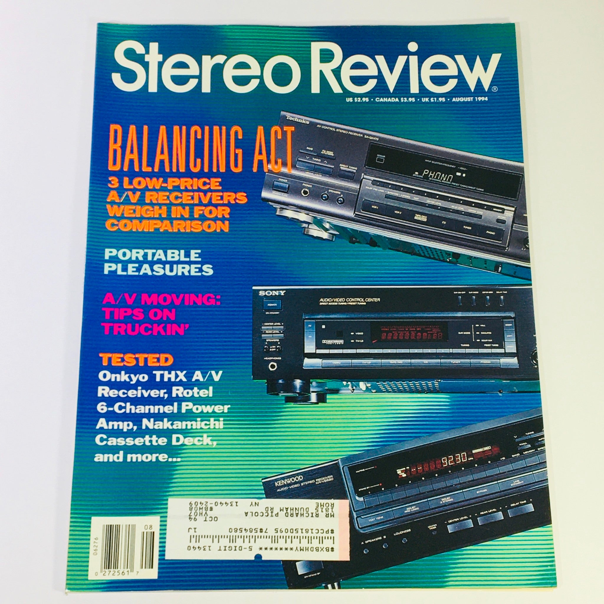 Stereo Review Magazine August 1994 - Onkyo THX A/V Receiver & Nakamichi Deck