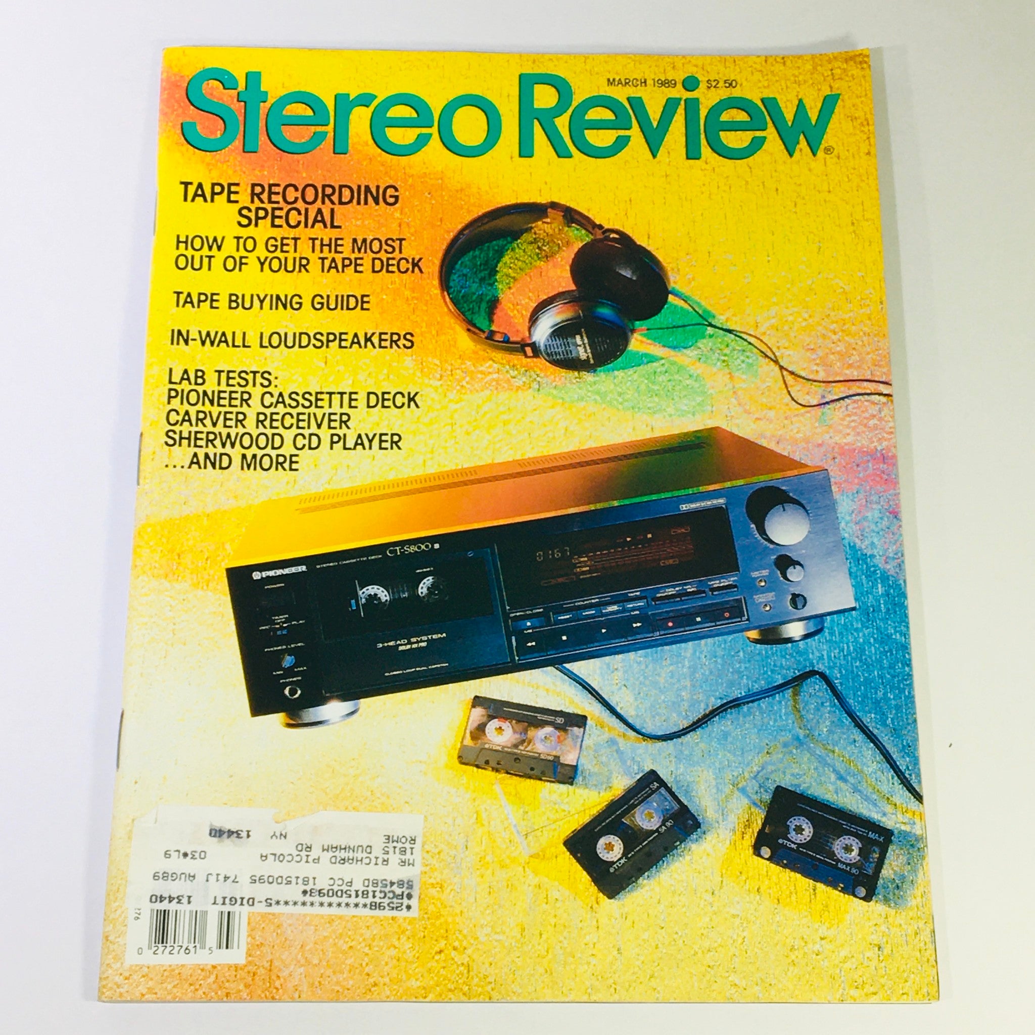 VTG Stereo Review Magazine March 1989 - Pioneer Cassette Deck & Carver Receiver