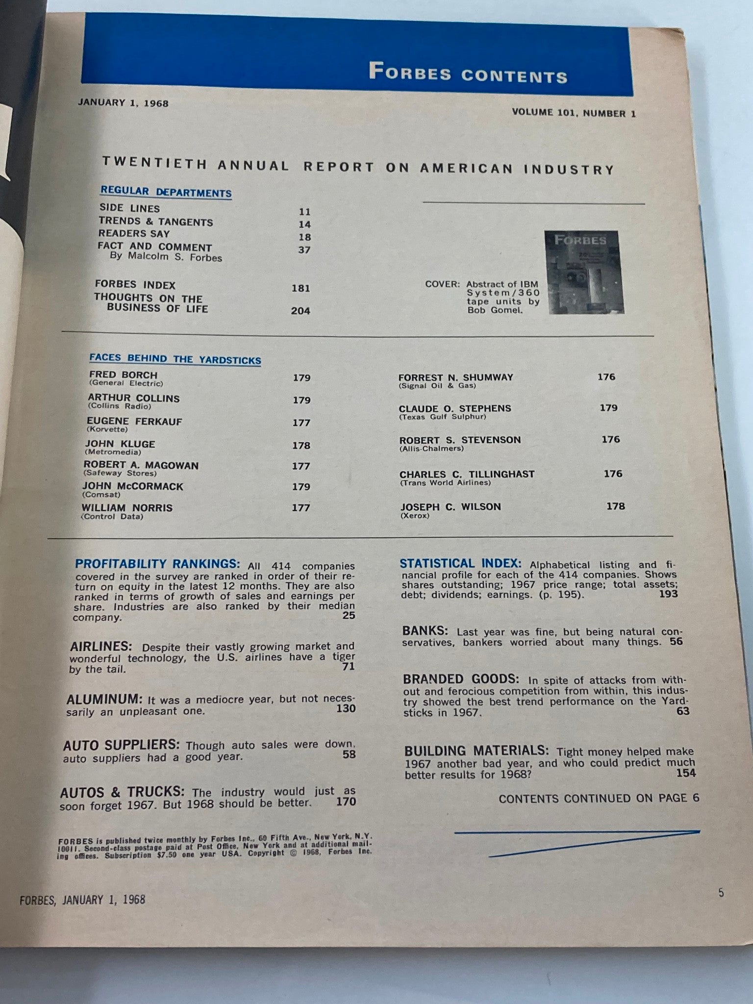 VTG Forbes Magazine January 1 1968 20th Annual Report on American Industry