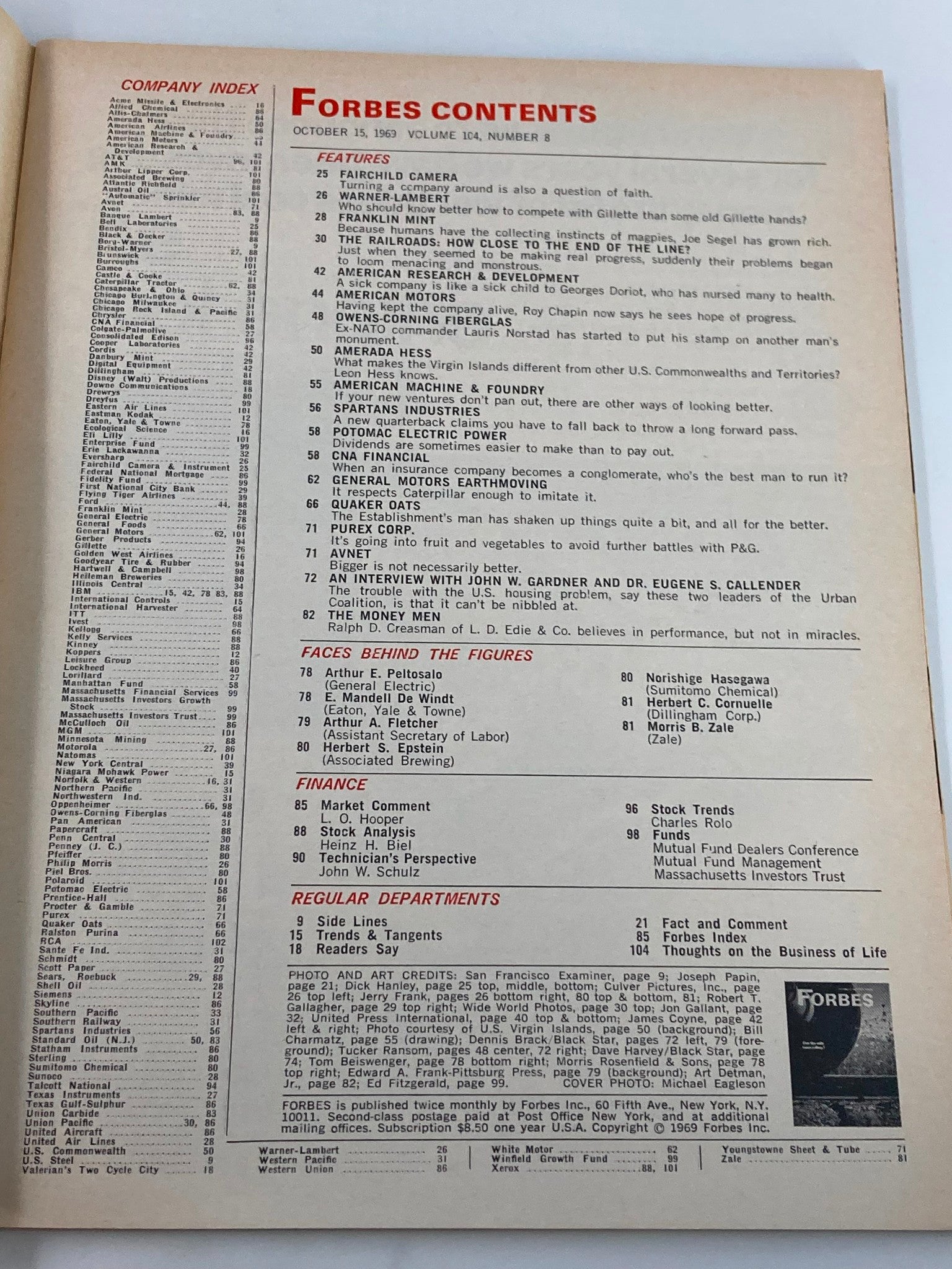 VTG Forbes Magazine October 15 1969 The Railroads How Close To The End Of Line?