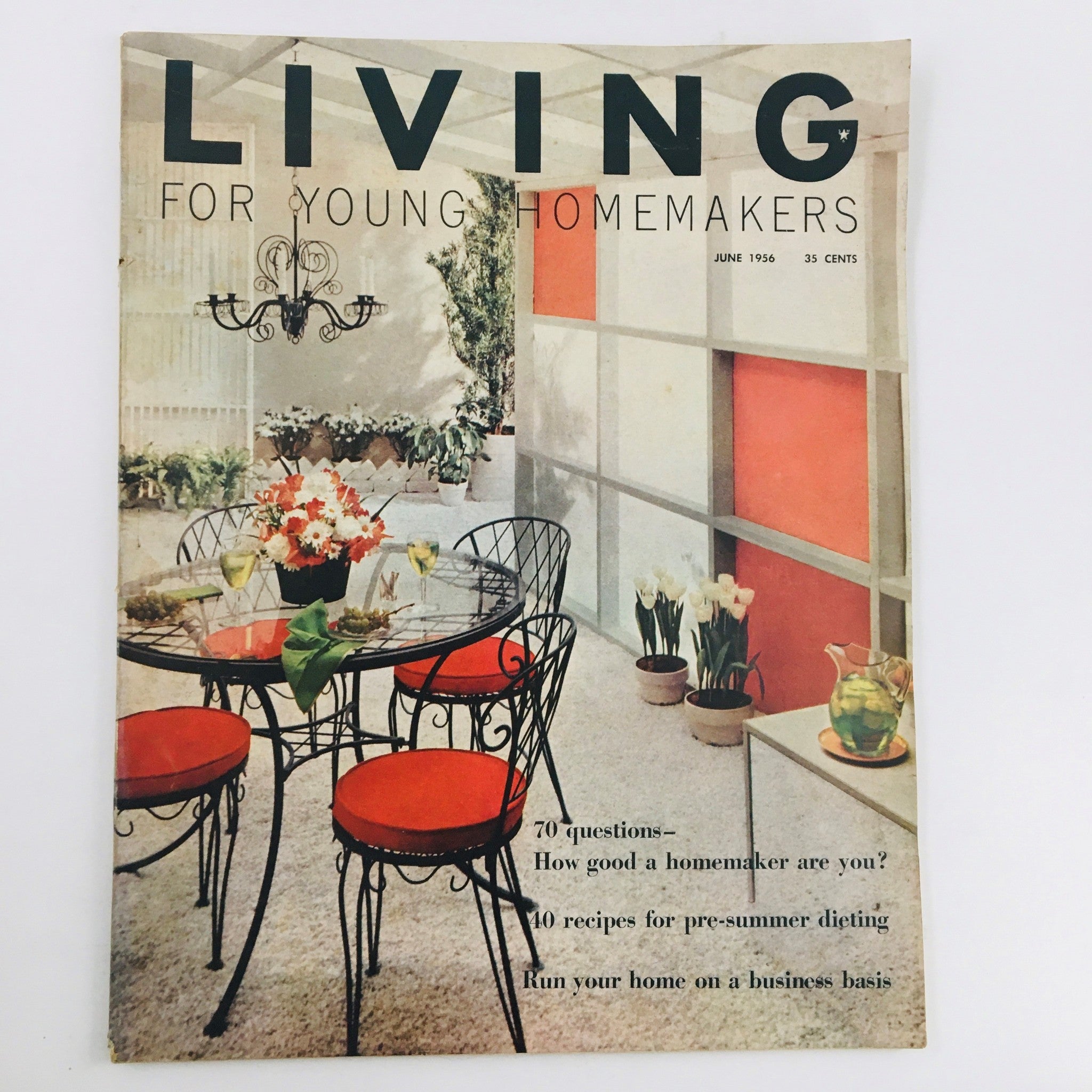 Cover of Living For Young Homemakers magazine, June 1956 edition, featuring a stylish dining area with flowers and modern decor.