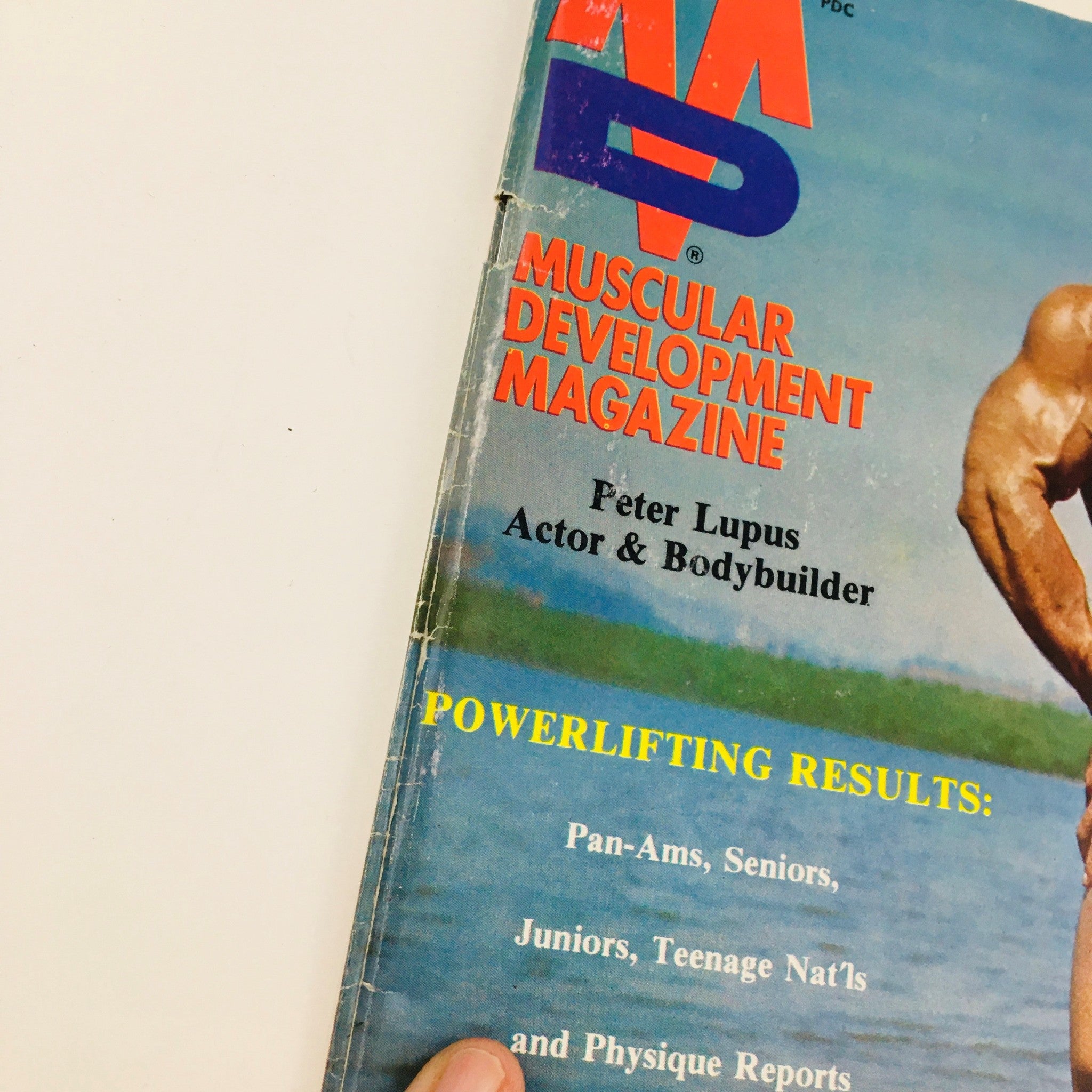 Close-up of Muscular Development Magazine November 1976 cover displaying title and features, including Peter Lupus, Actor & Bodybuilder.
