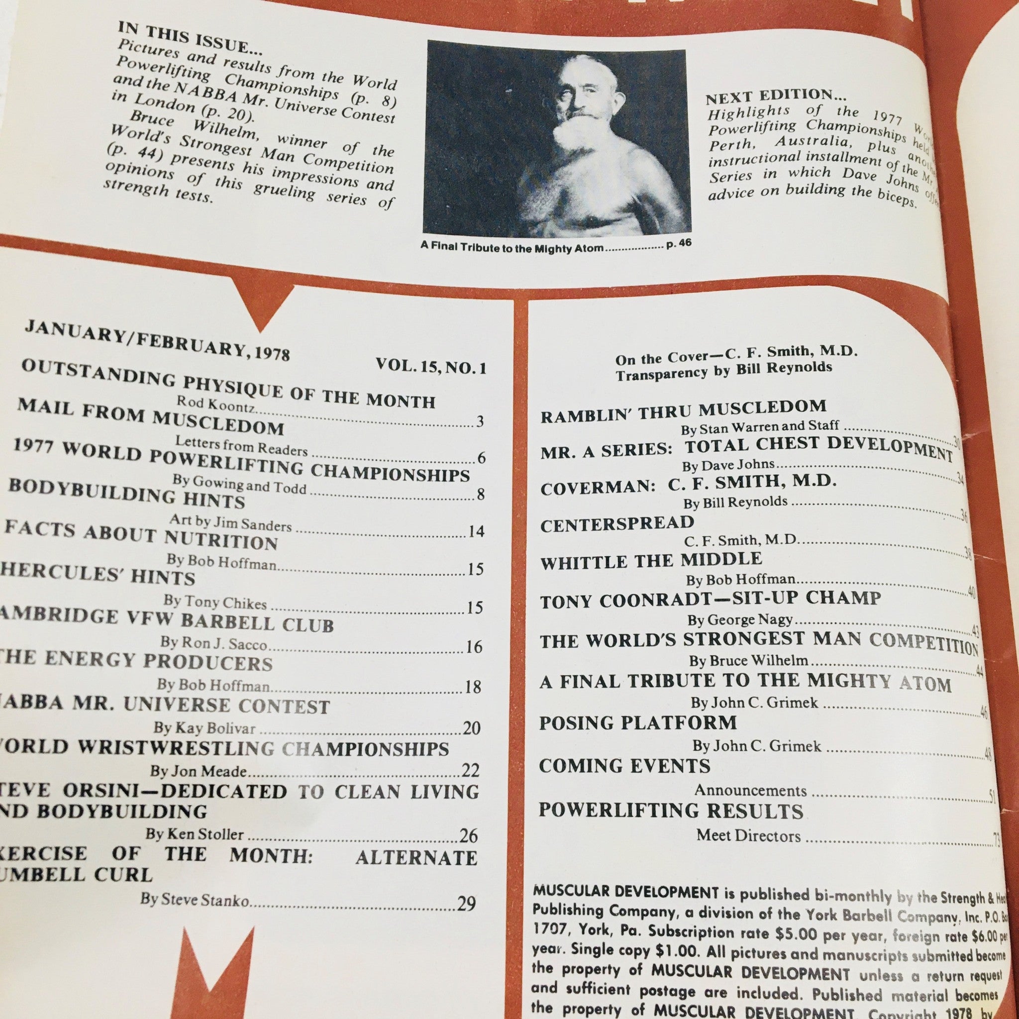 Muscular Development Magazine February 1978 C. F. Smith MD Bodybuilder No Label