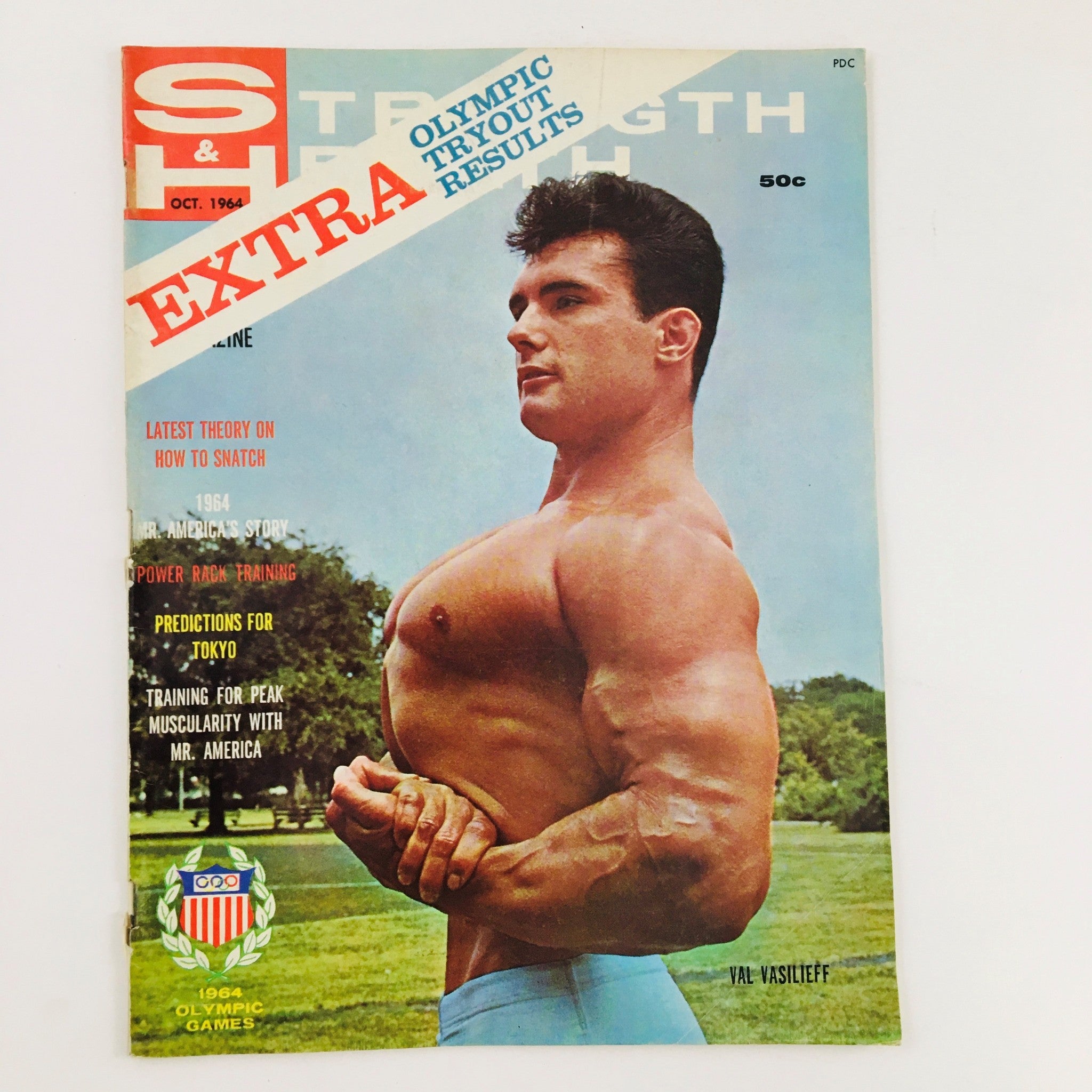 Strength & Health Magazine cover from October 1964 featuring bodybuilder Van Vasilieff, showcasing fitness culture of the 1960s.