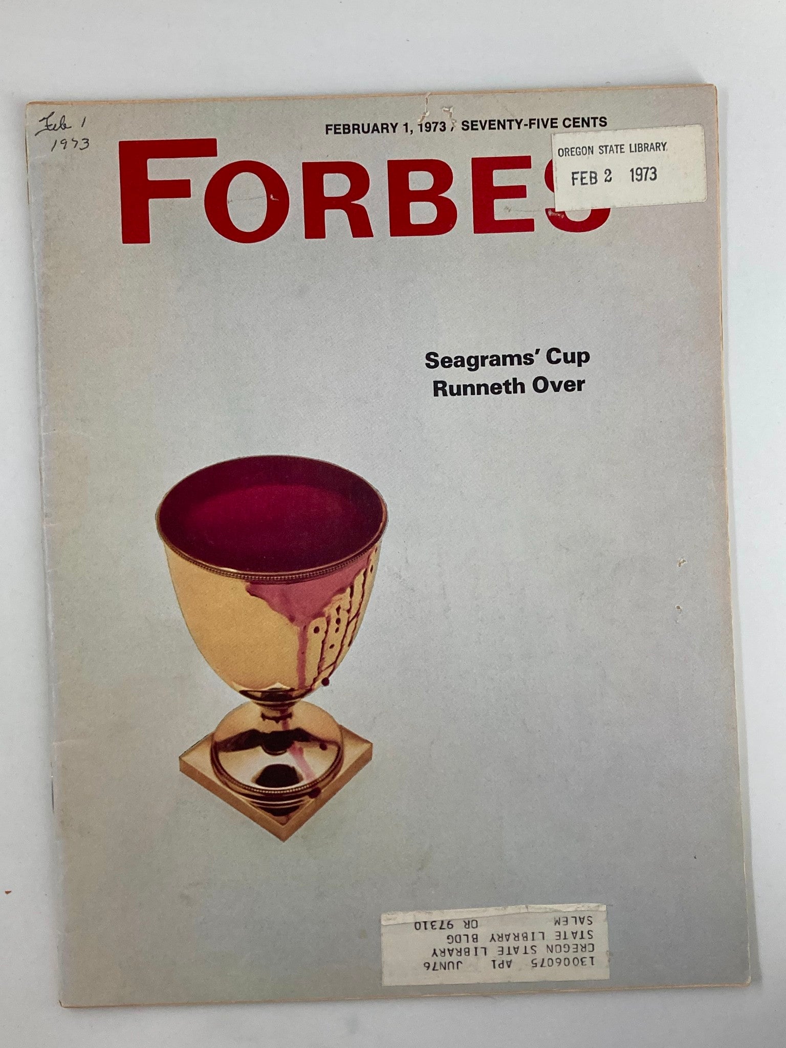 VTG Forbes Magazine February 1 1973 Seagrams' Cup Runneth Over