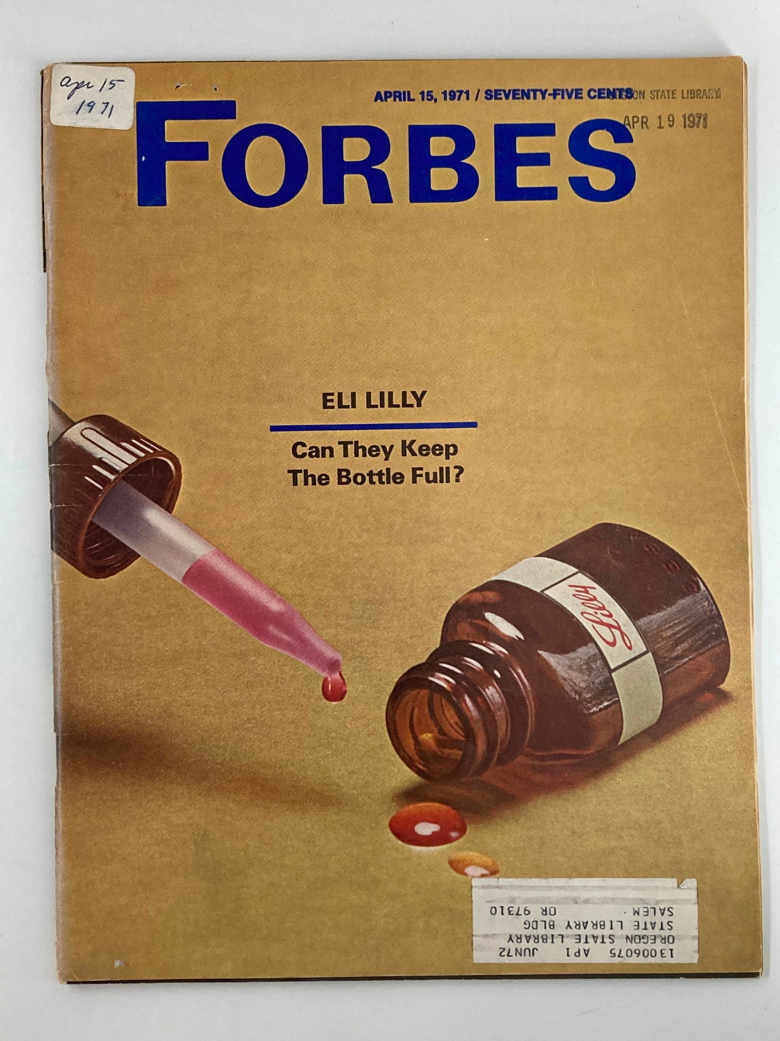 VTG Forbes Magazine April 15 1971 Eli Lilly Can They Keep The Bottle Full?