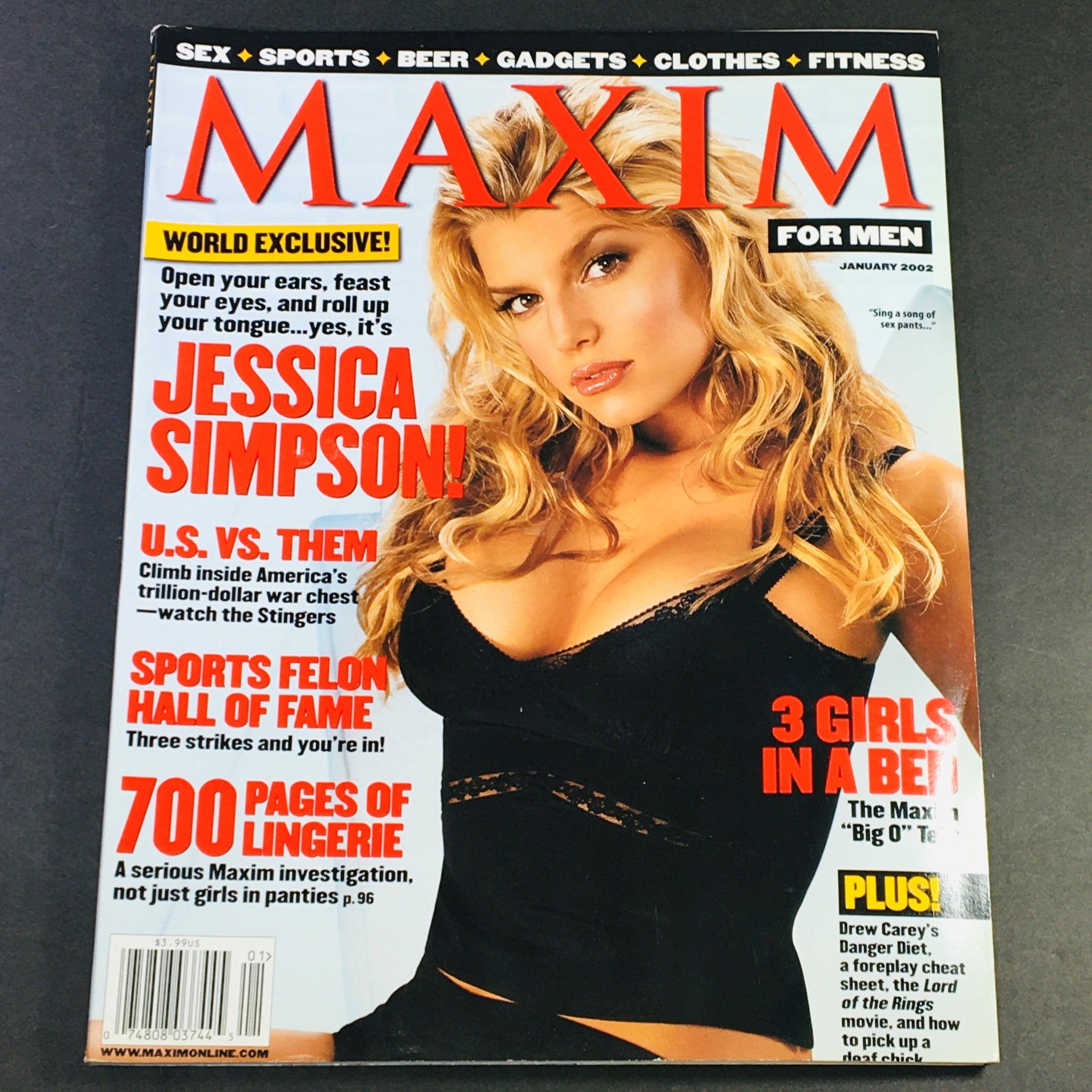 Maxim Magazine January 2002 - Jessica Simpson & Sports Felon Hall of Fame