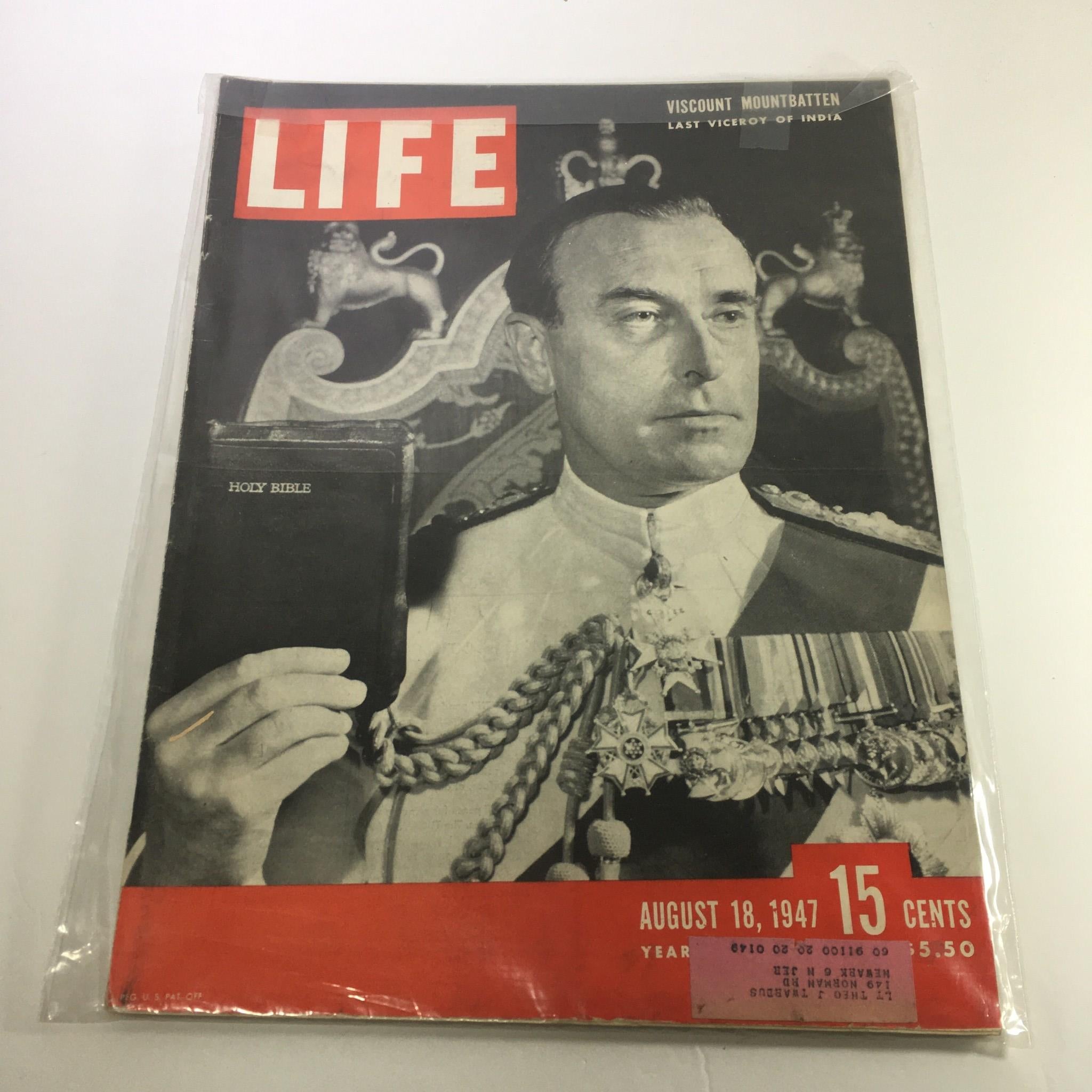 Life Magazine:8/18/47 Viscount Mountbatten Last Viceroy Of India Howard Hughes