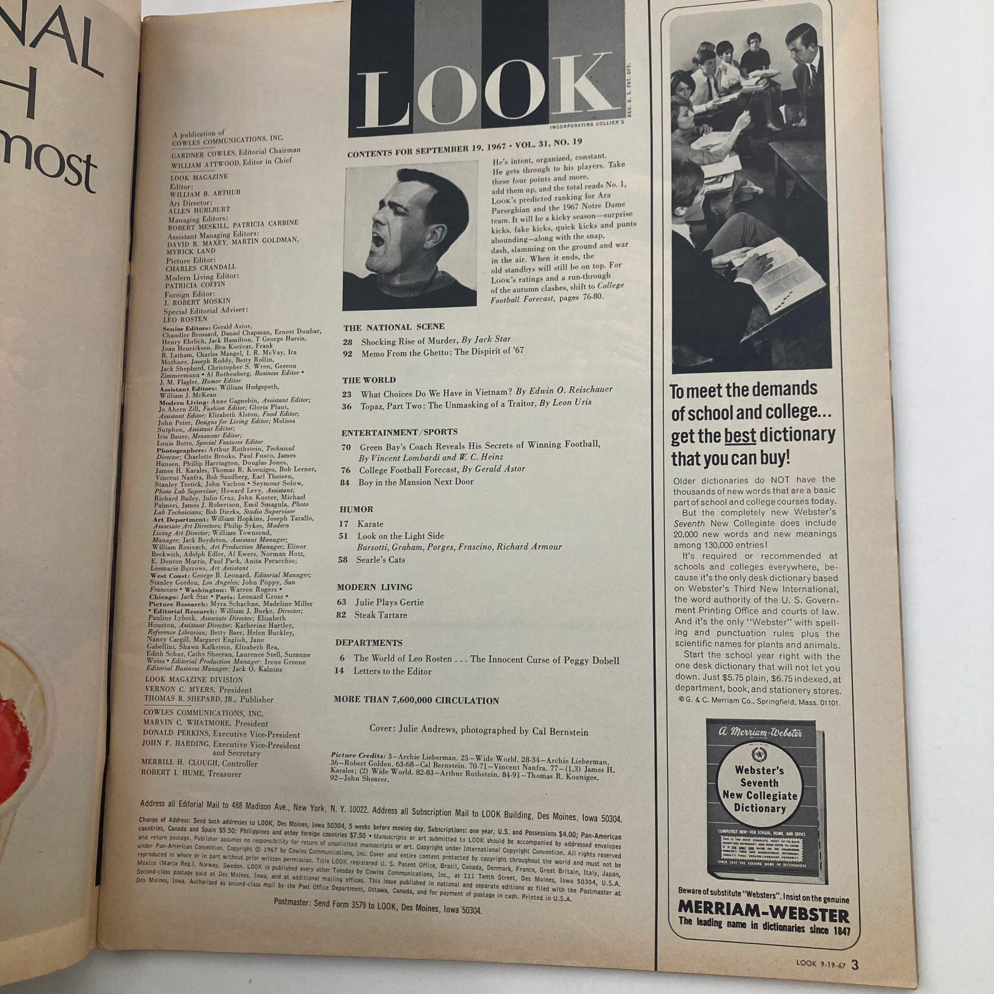 VTG Look Magazine September 19 1967 Vol 31 No. 19 Julie Andrews Cover