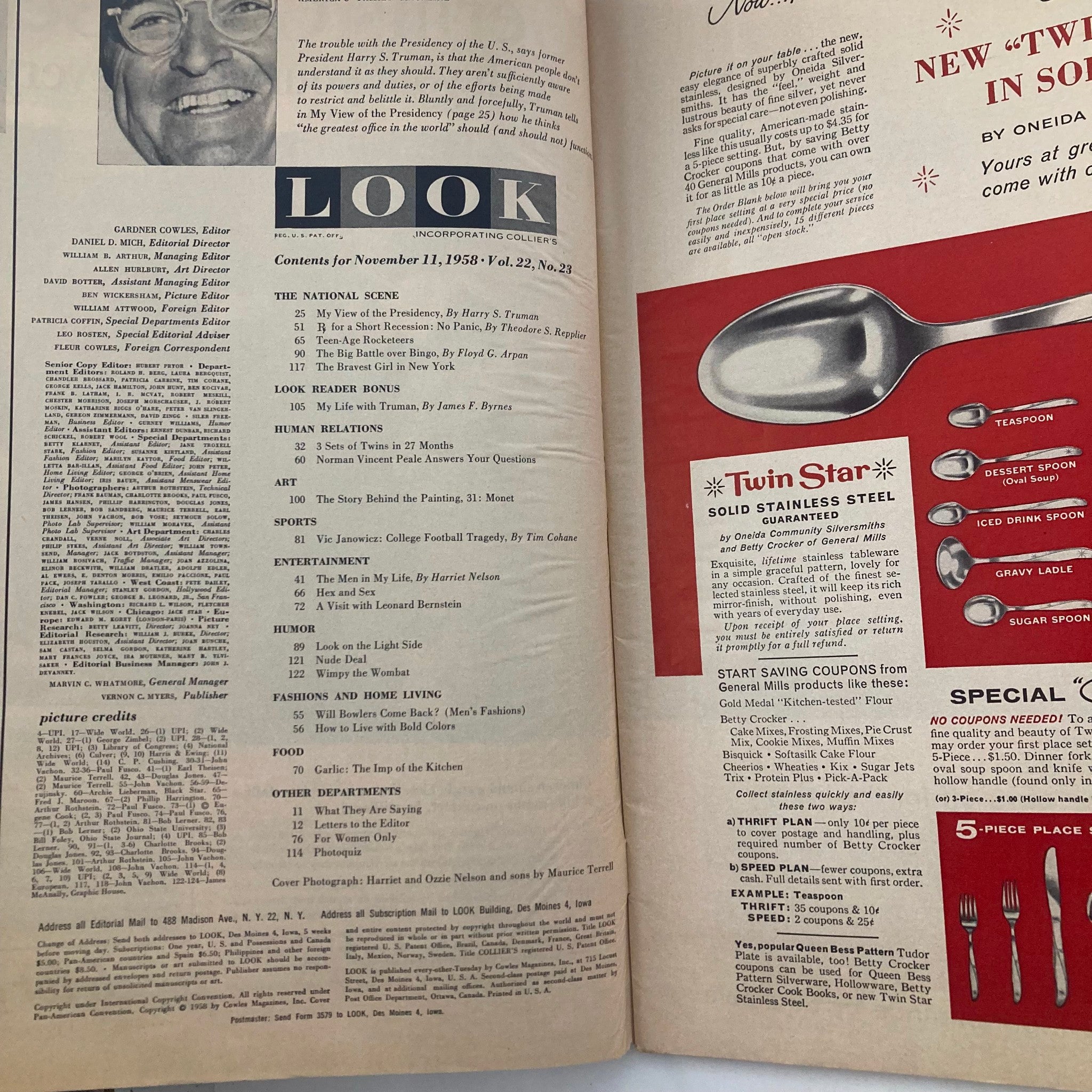 VTG Look Magazine November 11 1958 Vol 22 No. 23 The Men in My Life