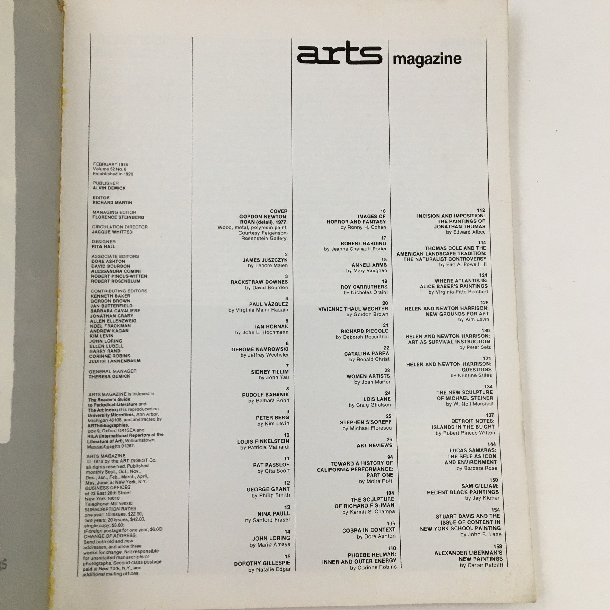 Arts Magazine February 1978 Gordon Newton Roan (Detail 1977) No Label