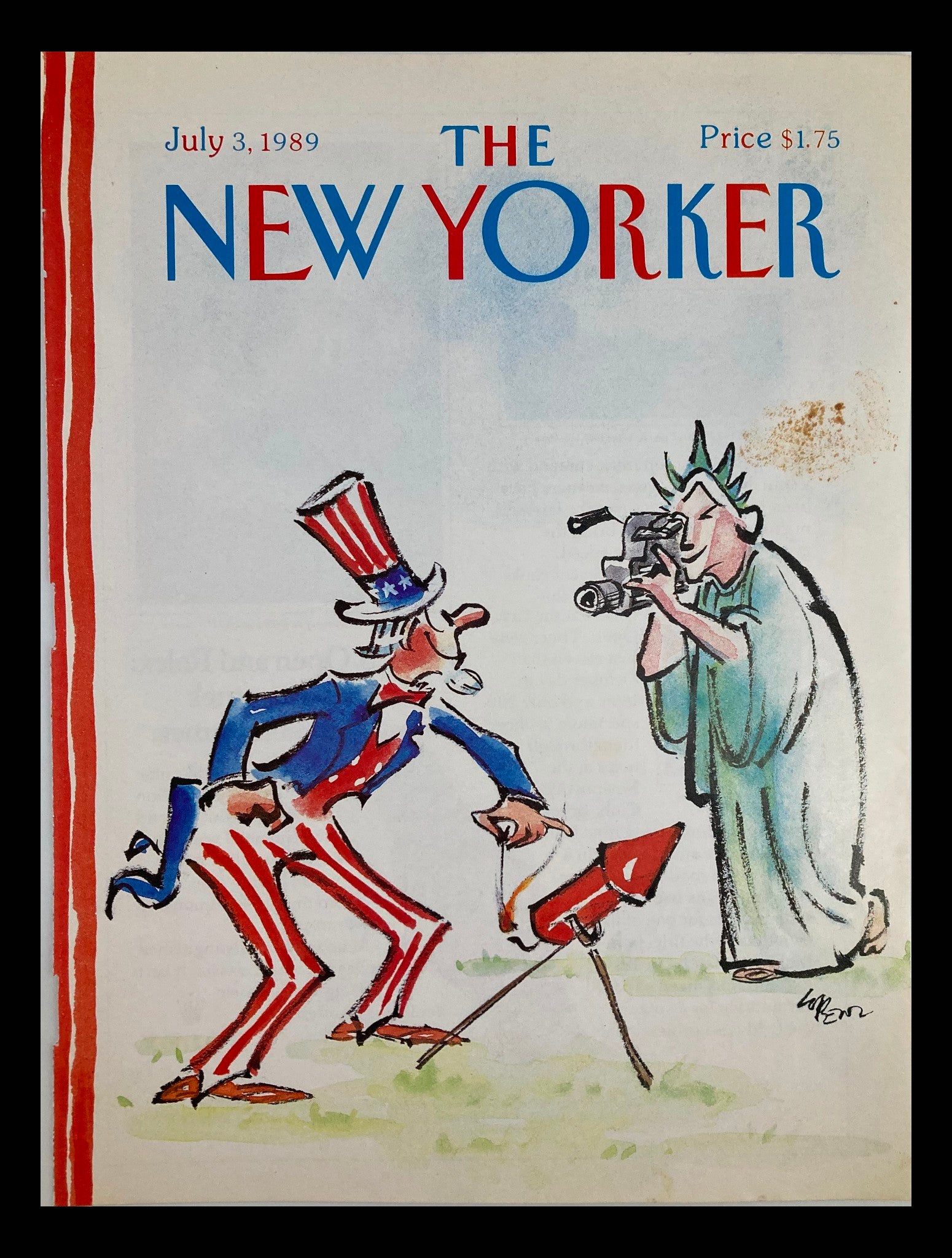 COVER ONLY The New Yorker July 3 1989 Uncle Sam Lady Liberty by Lorenzo Mattotti