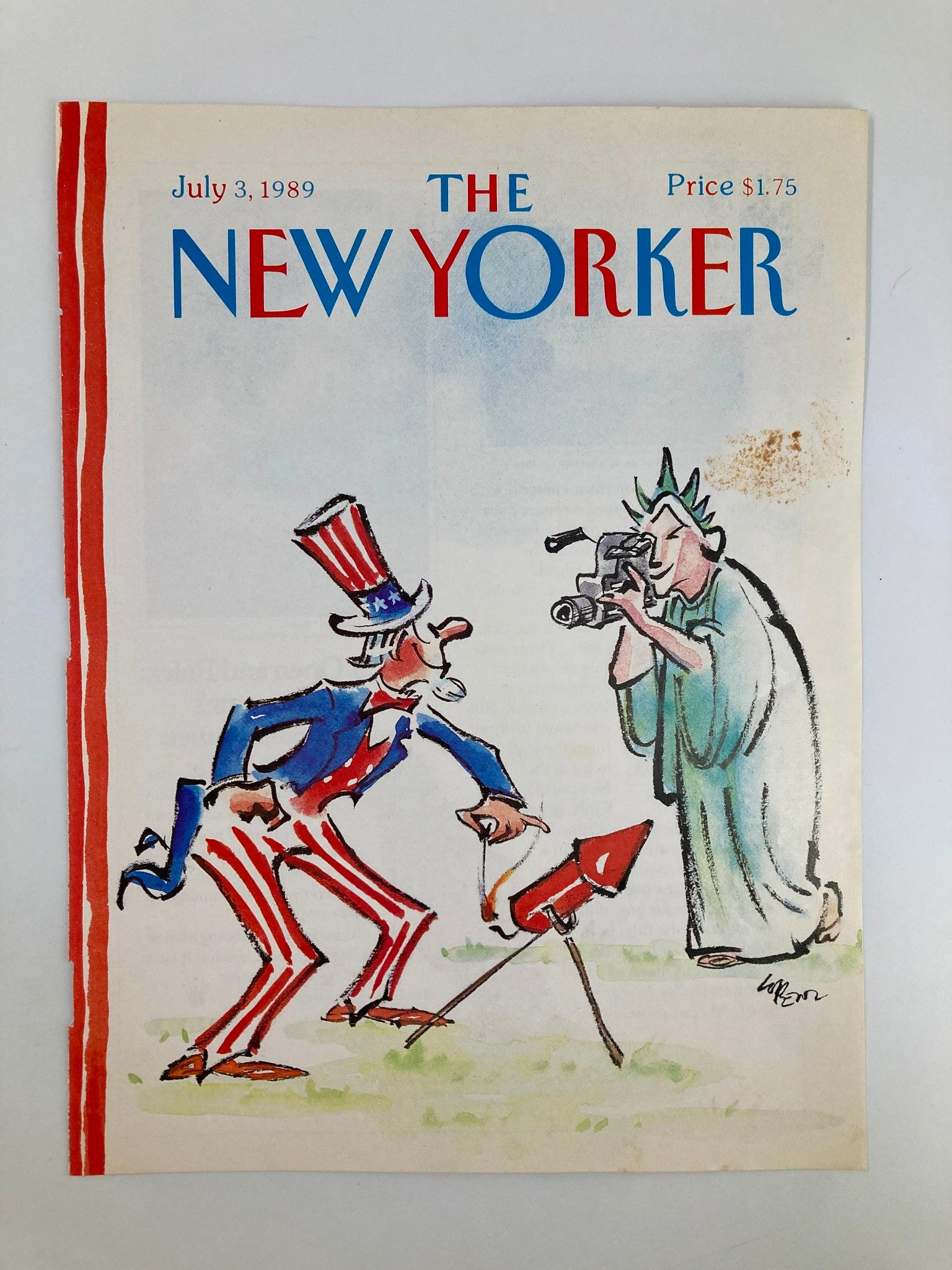 COVER ONLY The New Yorker July 3 1989 Uncle Sam Lady Liberty by Lorenzo Mattotti