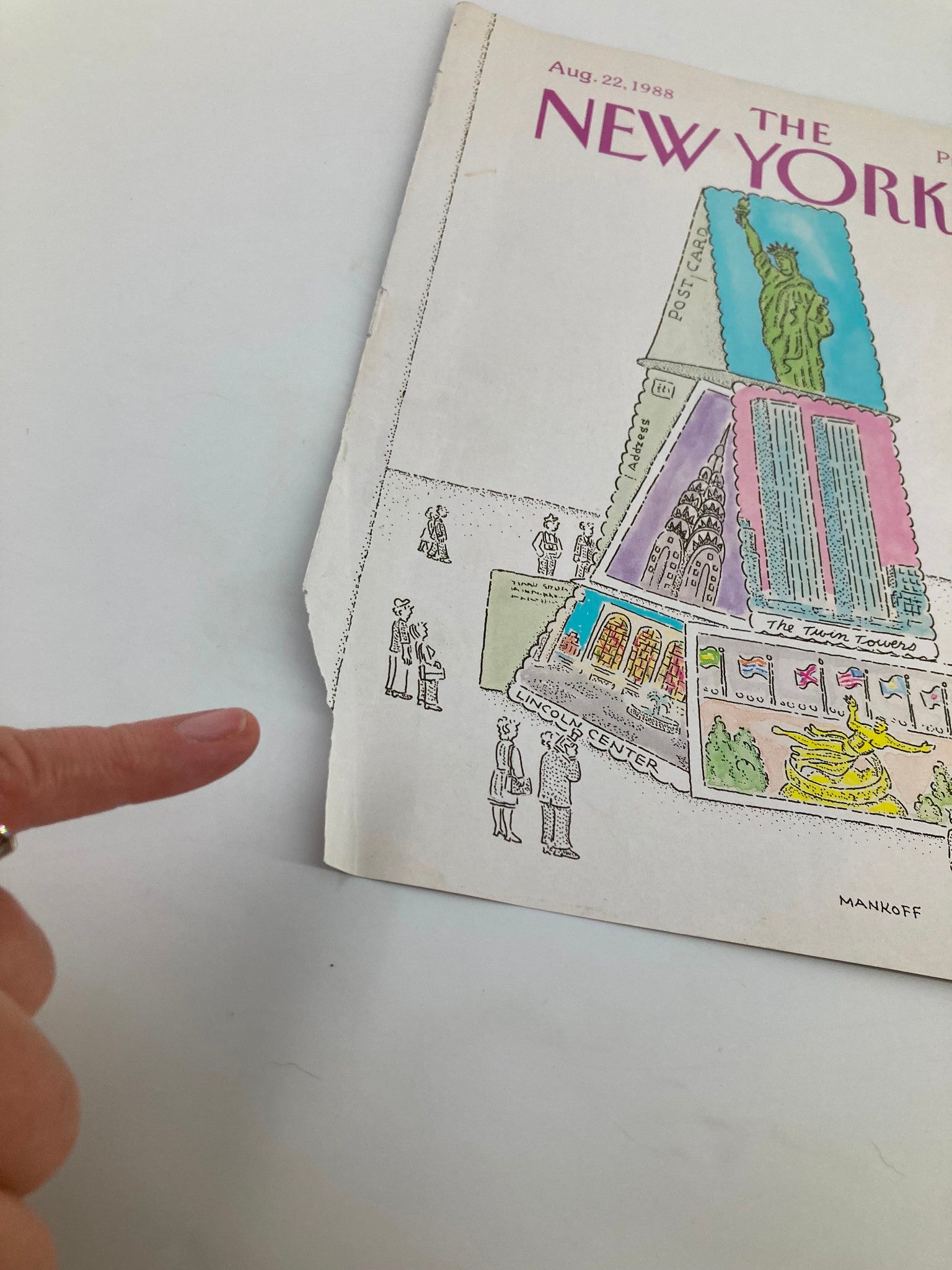 COVER ONLY The New Yorker August 22 1988 Tower of Post Cards by Robert Mankoff