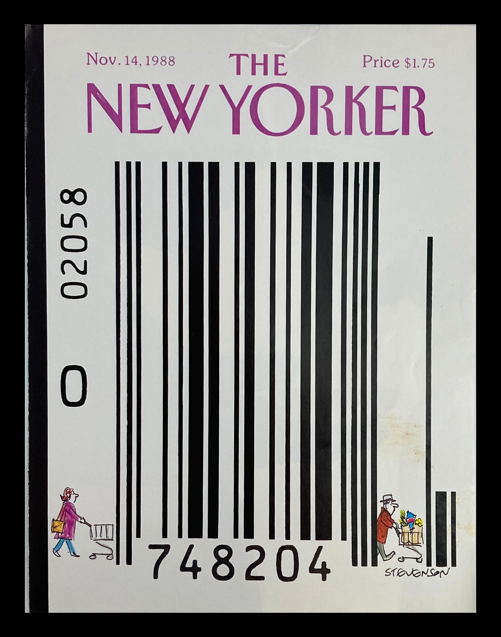 COVER ONLY The New Yorker November 14 1988 Barcode Shopping by James Stevenson