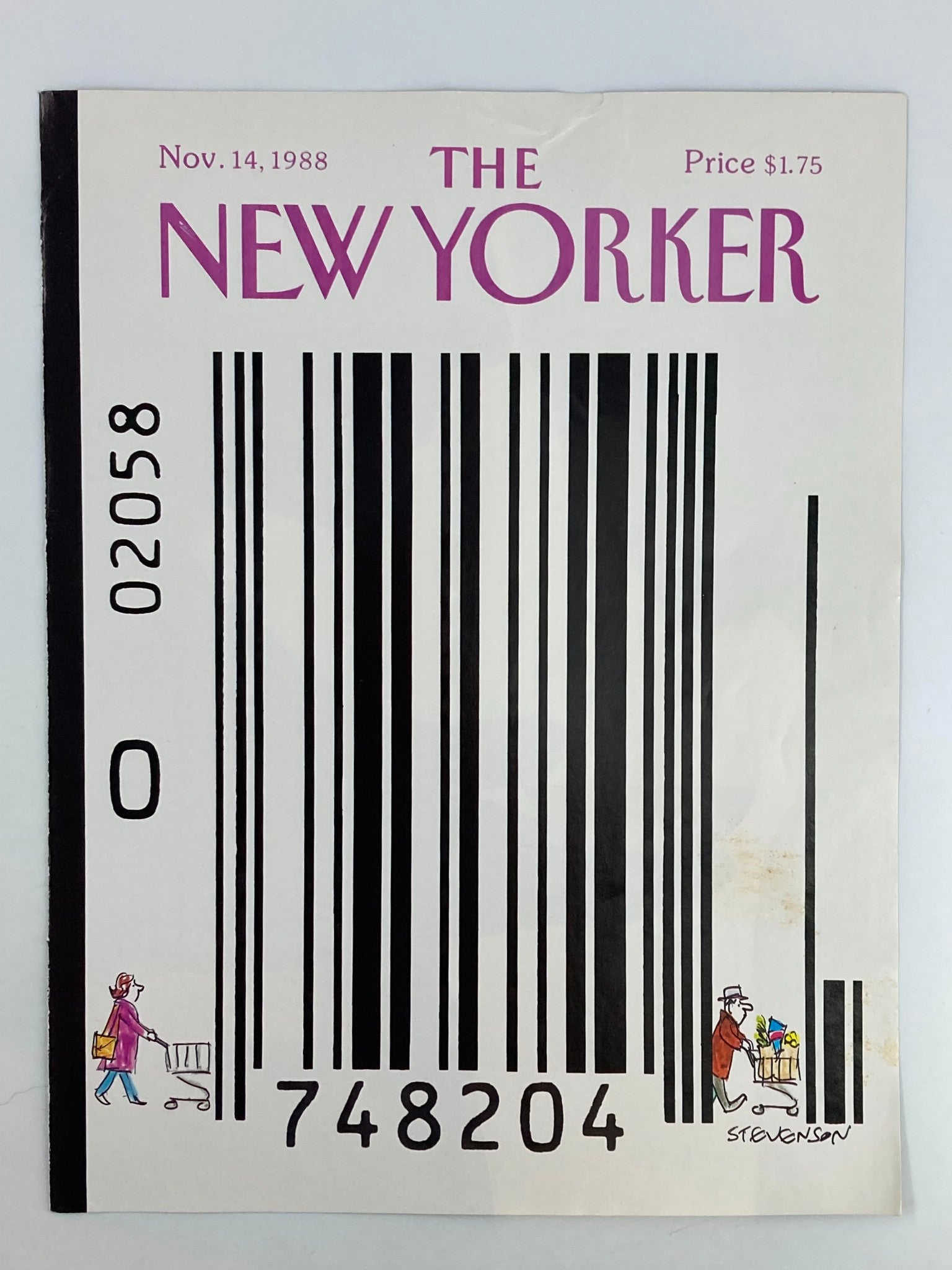 COVER ONLY The New Yorker November 14 1988 Barcode Shopping by James Stevenson