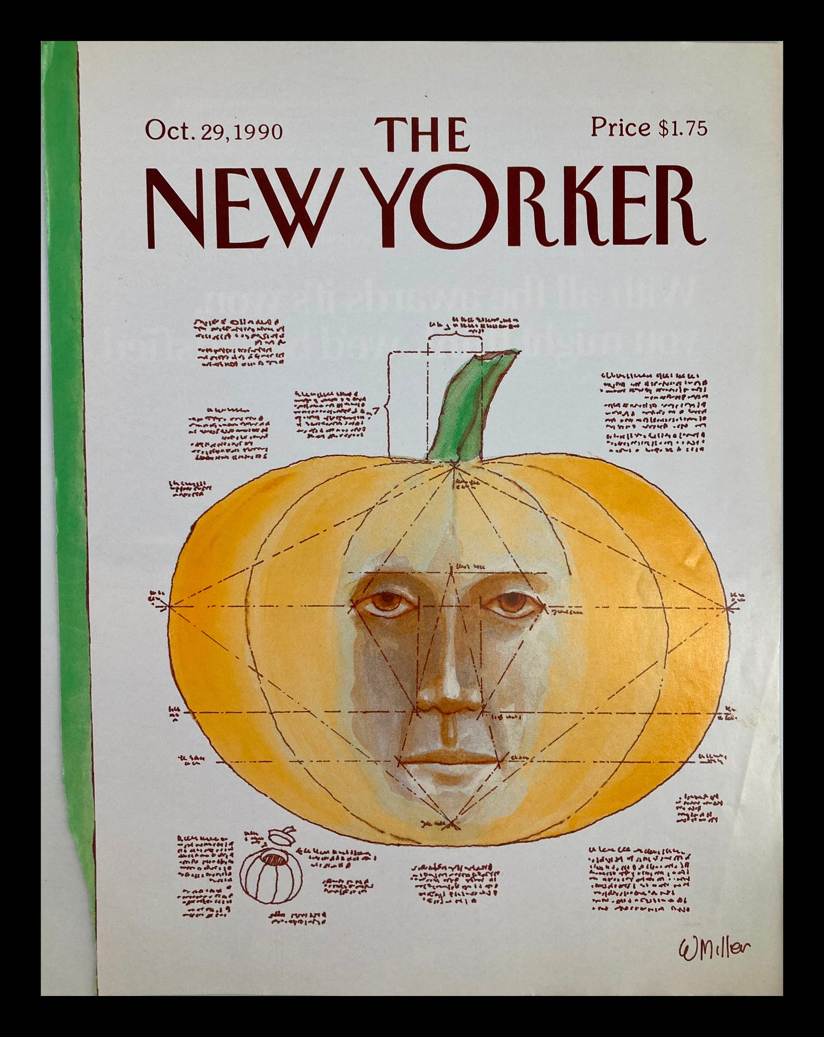 COVER ONLY The New Yorker October 29 1990 A Pumpkin Head by Warren Miller