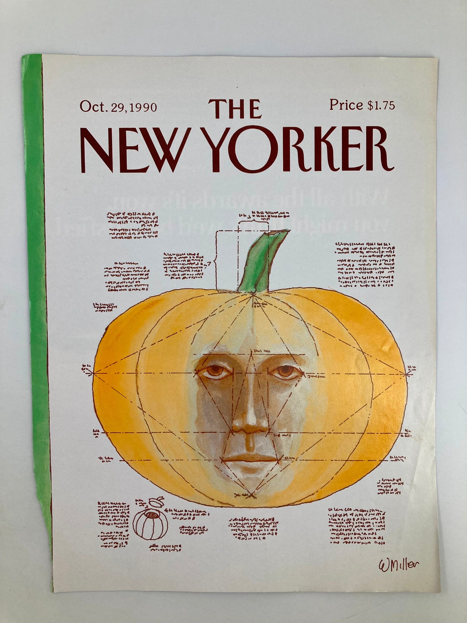 COVER ONLY The New Yorker October 29 1990 A Pumpkin Head by Warren Miller