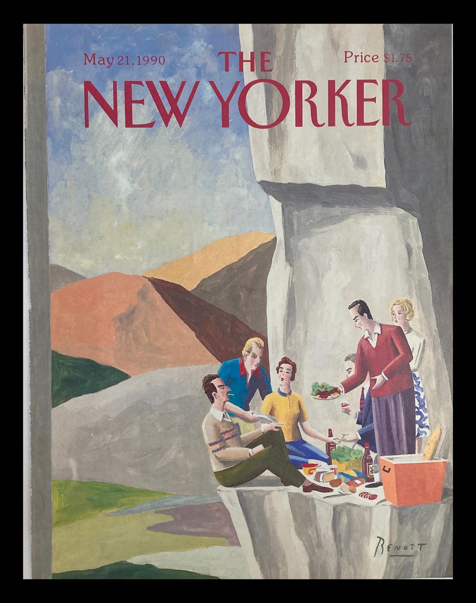 COVER ONLY The New Yorker May 21 1990 Wine Picnic by Benoit van Innis