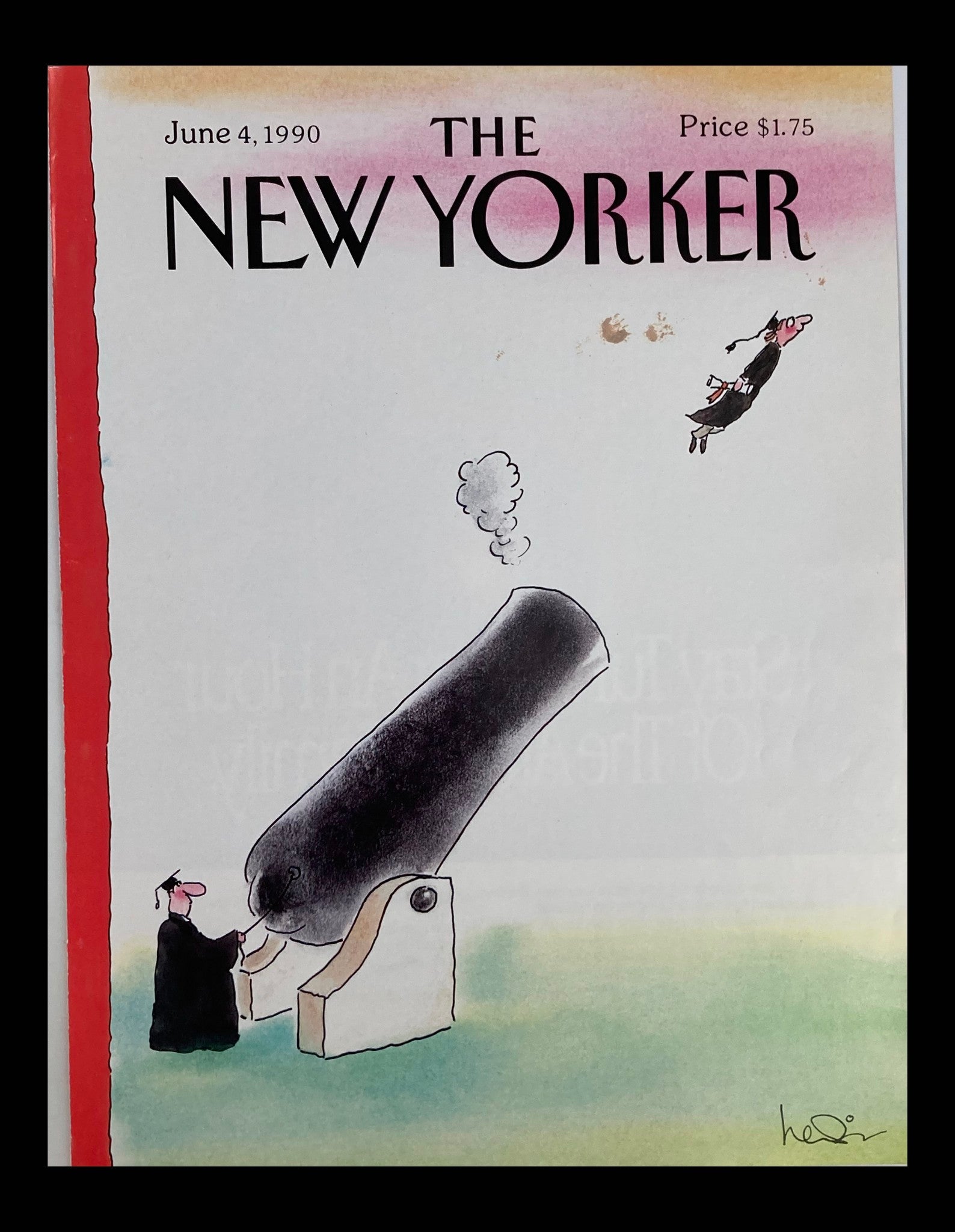 COVER ONLY The New Yorker June 4 1990 Graduate with Cannon by Arnie Levin