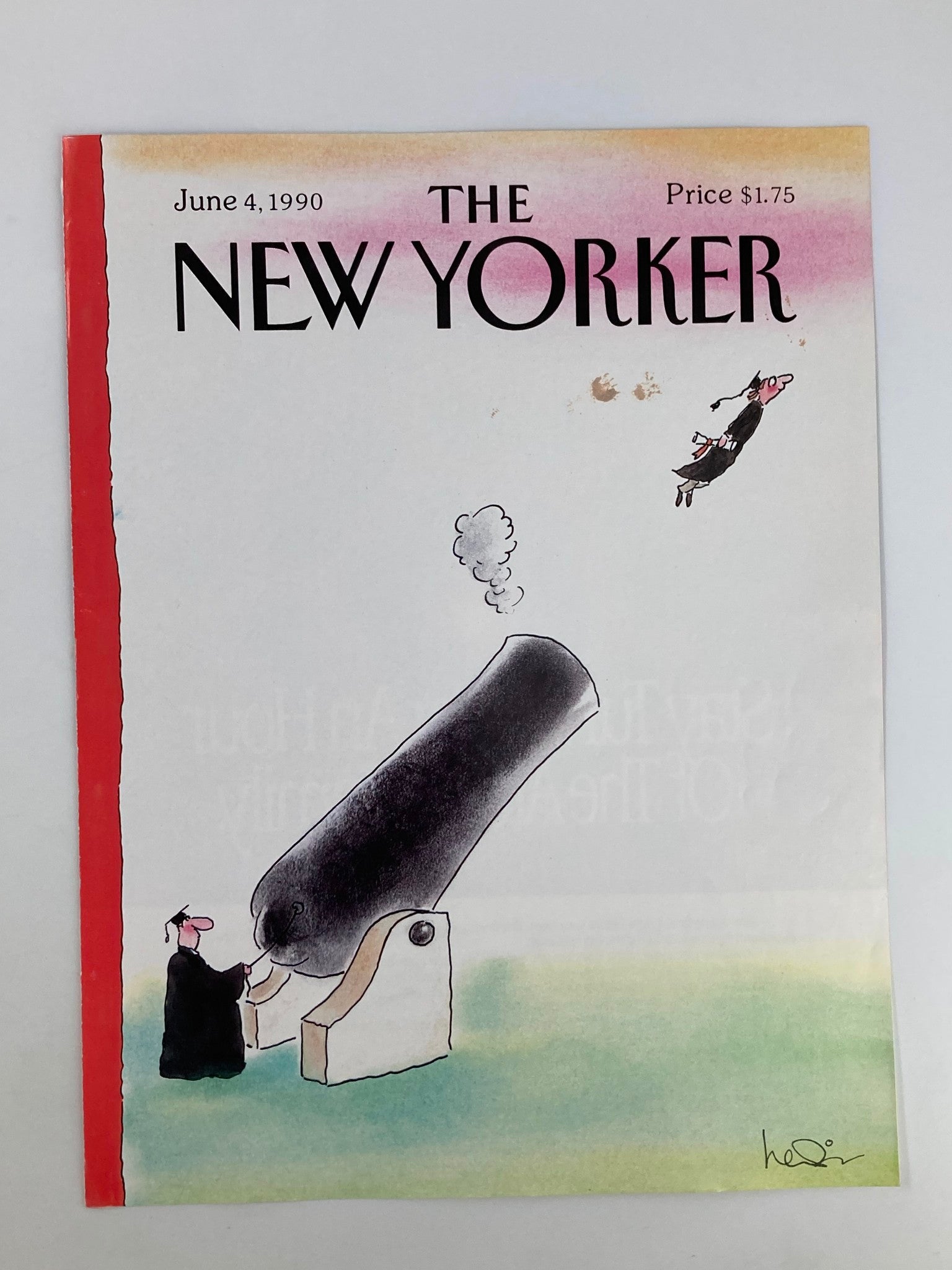 COVER ONLY The New Yorker June 4 1990 Graduate with Cannon by Arnie Levin