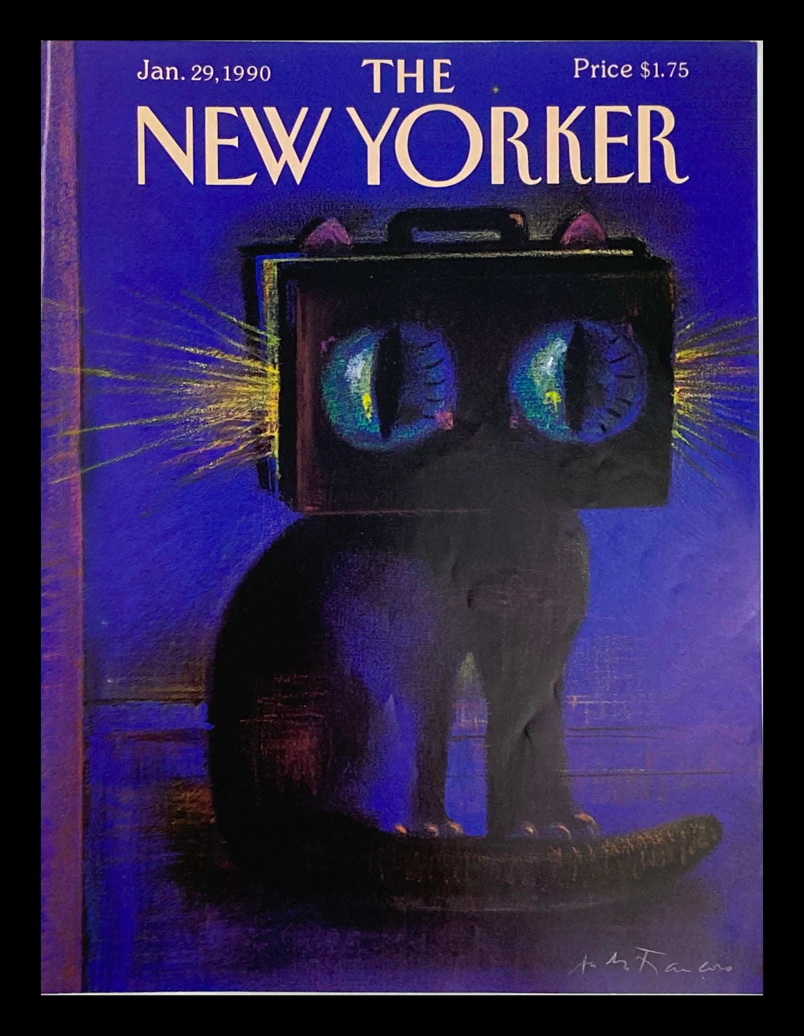 COVER ONLY The New Yorker January 29 1990 Cat Head Briefcase by Andre Francois