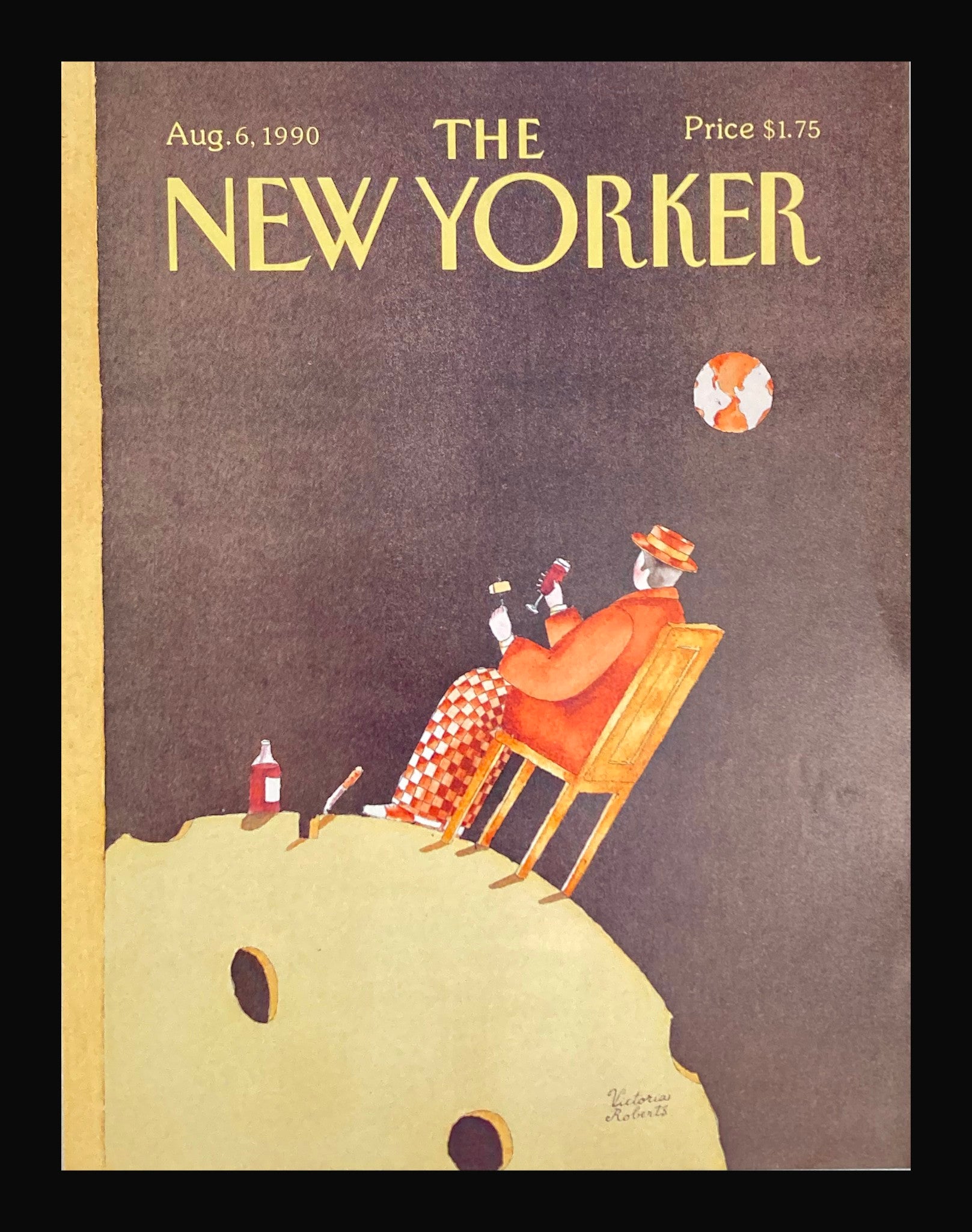 COVER ONLY The New Yorker August 6 1990 Man on the Moon by Victoria Roberts