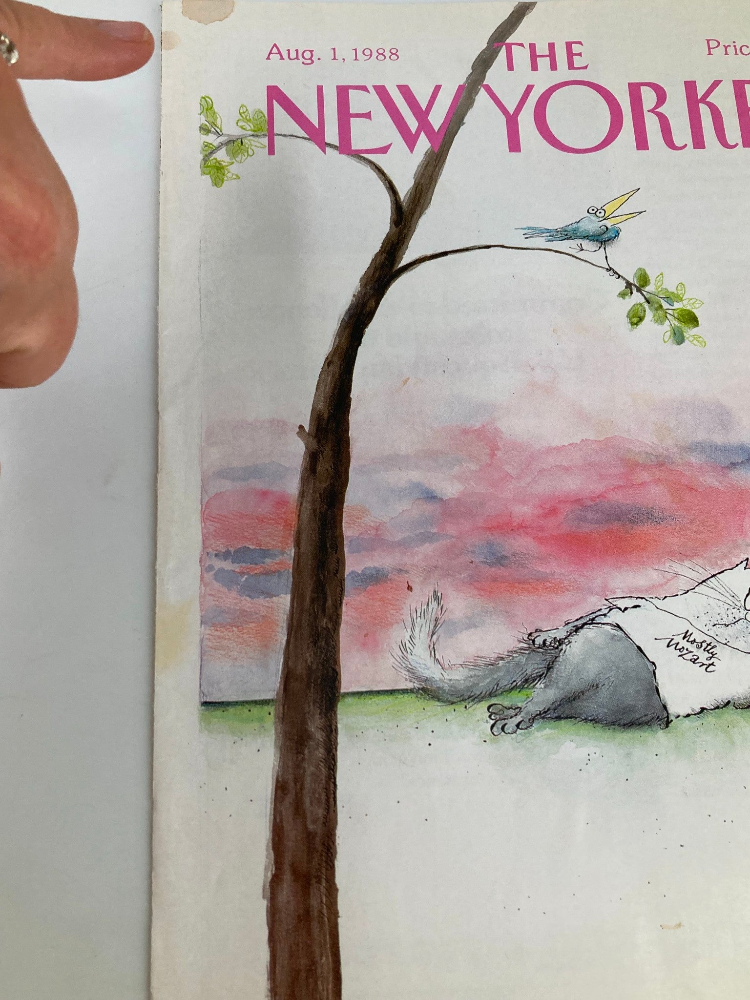 COVER ONLY The New Yorker August 1 1988 Cat Mozart Bird by Ronald Searle