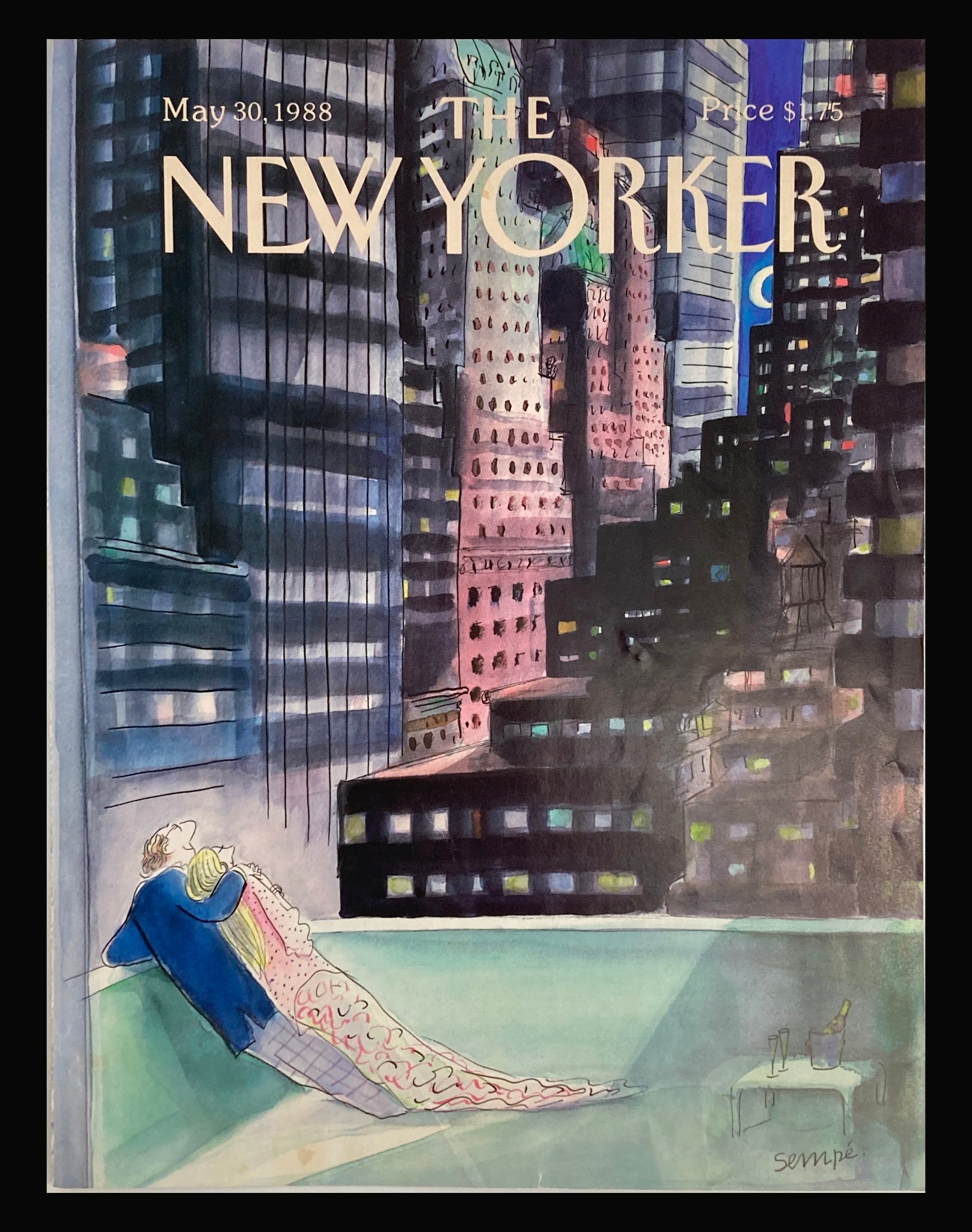 COVER ONLY The New Yorker May 30 1988 Roofdeck Date by Jean-Jacques Sempe