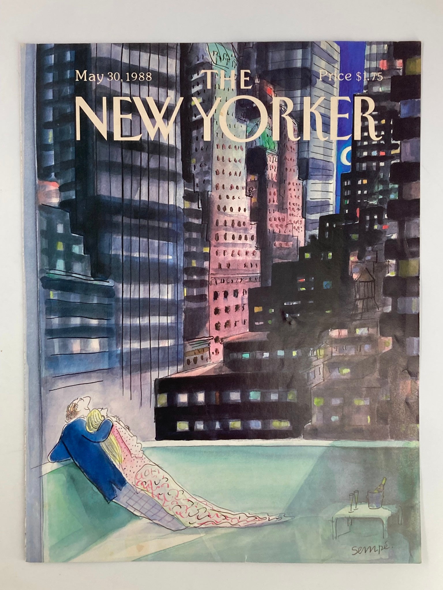 COVER ONLY The New Yorker May 30 1988 Roofdeck Date by Jean-Jacques Sempe