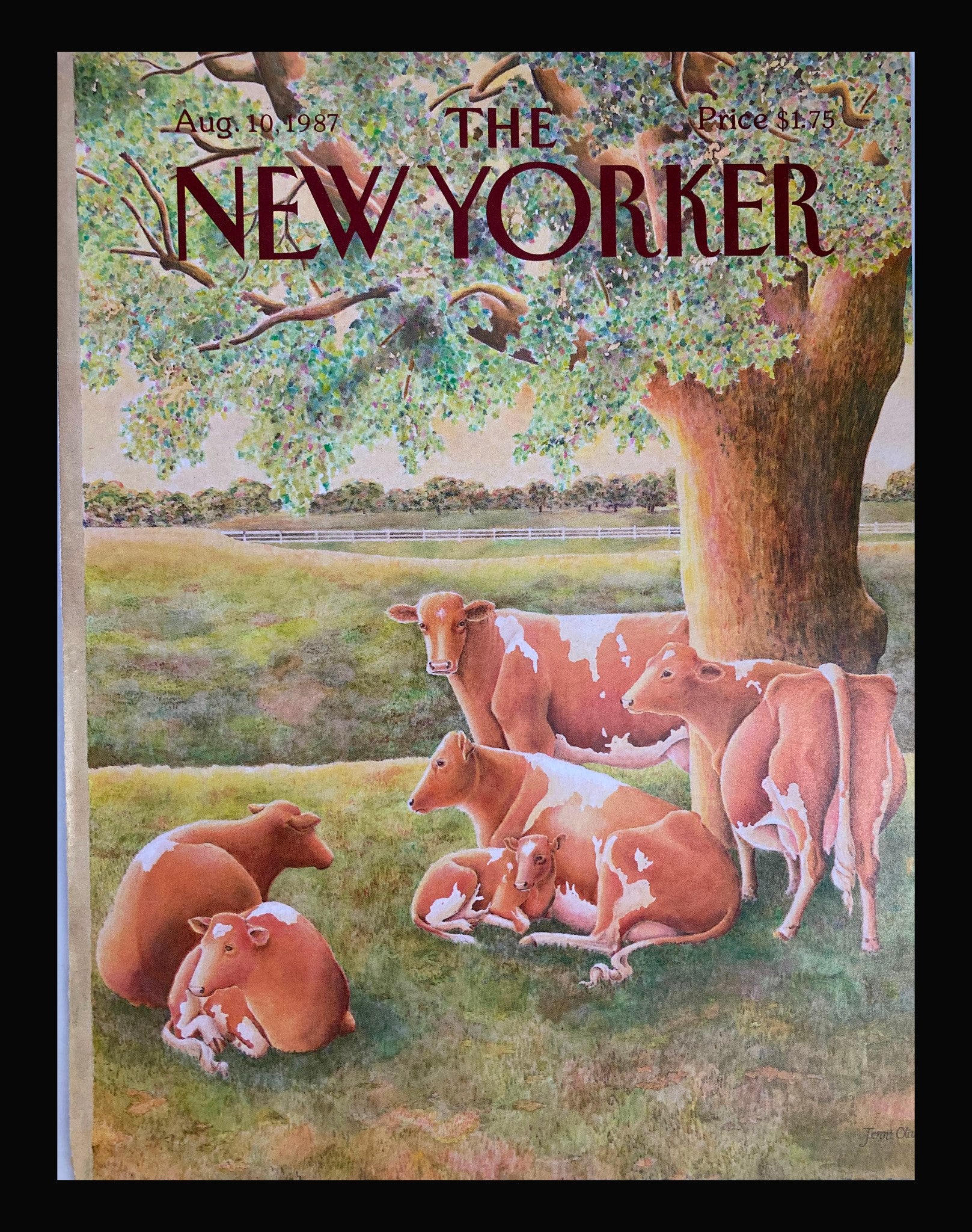 COVER ONLY The New Yorker August 10 1987 Family of Cows by Jenni Oliver