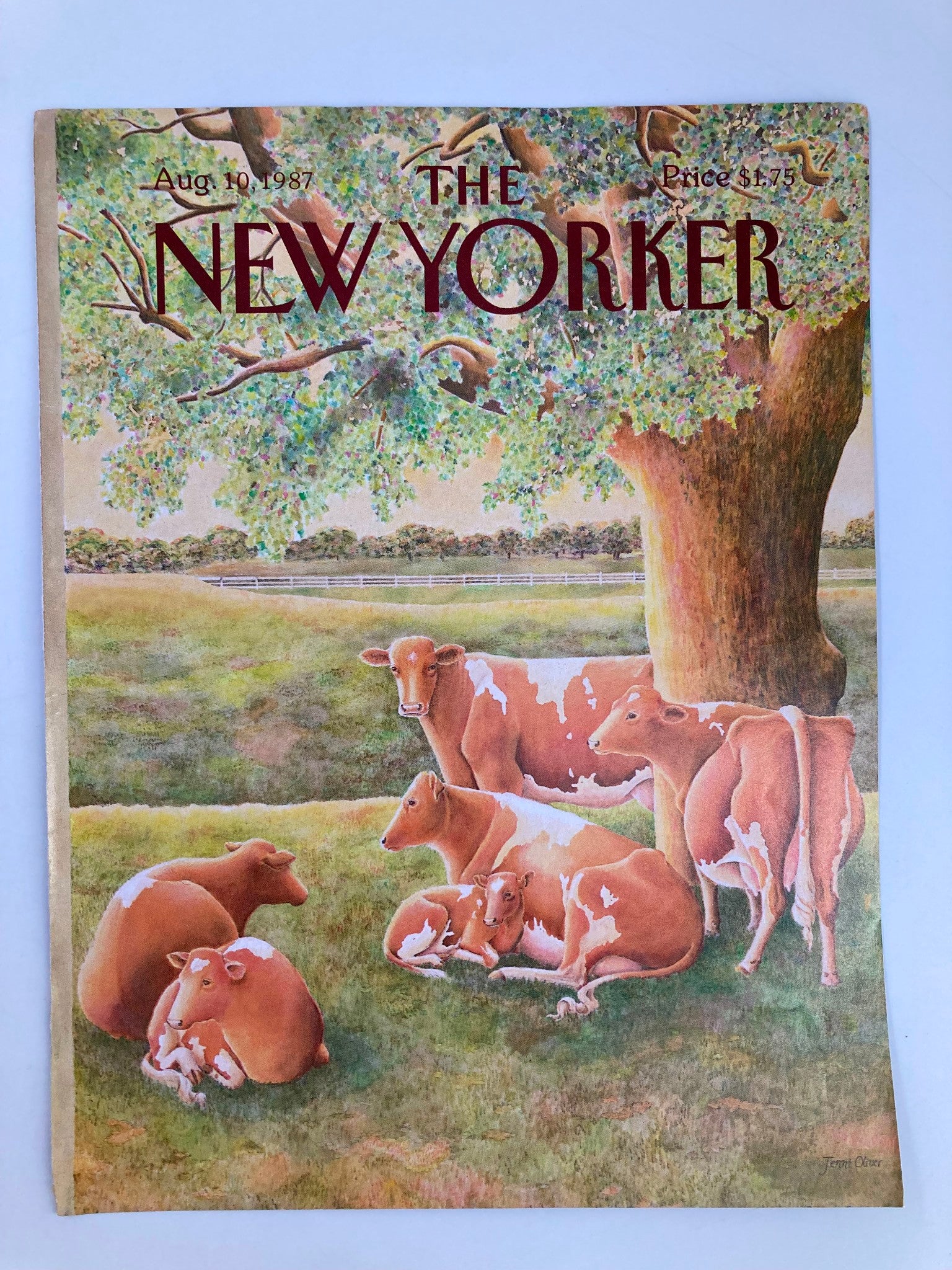 COVER ONLY The New Yorker August 10 1987 Family of Cows by Jenni Oliver