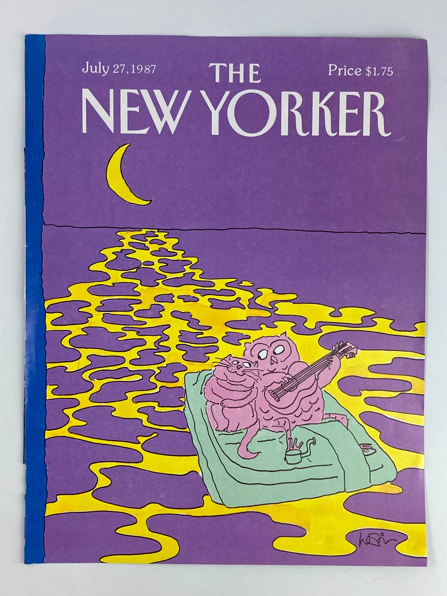 COVER ONLY The New Yorker July 27 1987 Owl Serenading A Cat by Arnie Levin