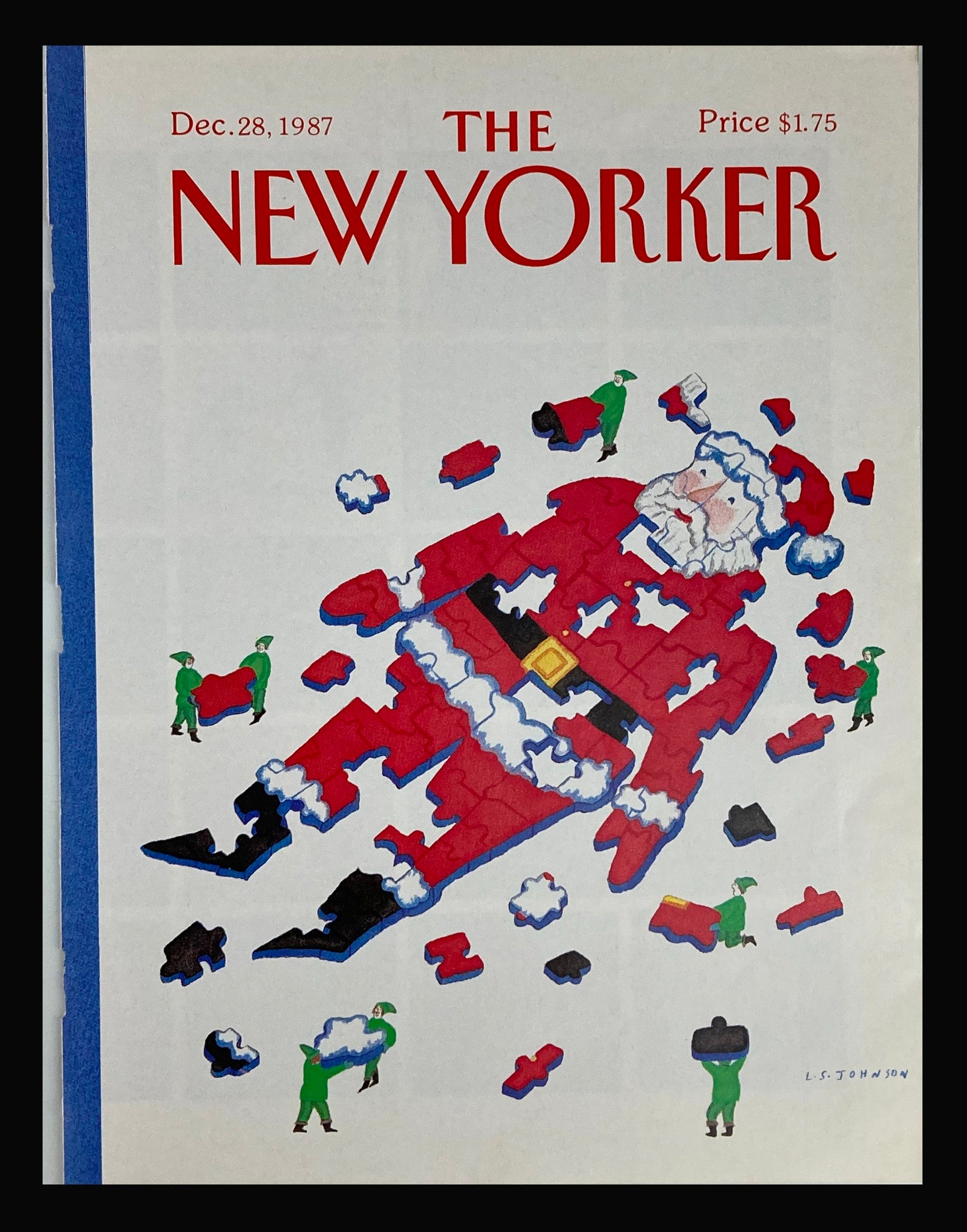 COVER ONLY The New Yorker December 28 1987 Santa Claus Puzzle by Elves Johnson